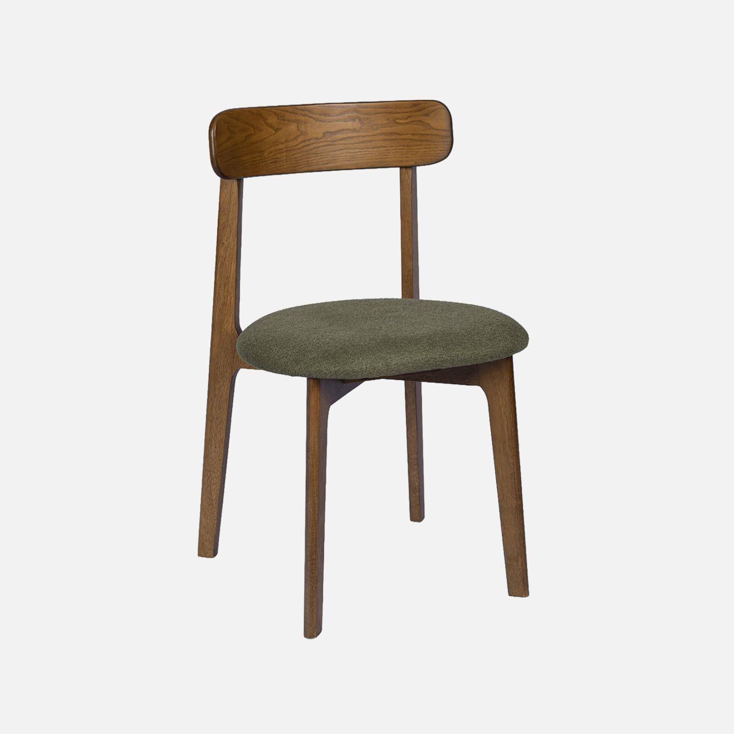 Lot de 2 chaises vintage bois d'hévéa noyer et tissu texturé kaki - Victoire Photo3