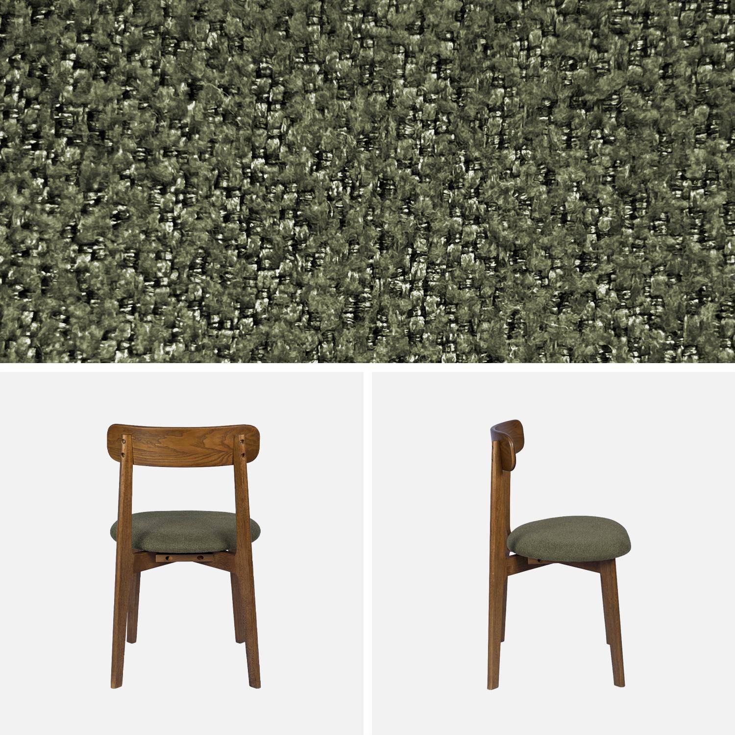 Lot de 2 chaises vintage bois d'hévéa noyer et tissu texturé kaki - Victoire Photo5