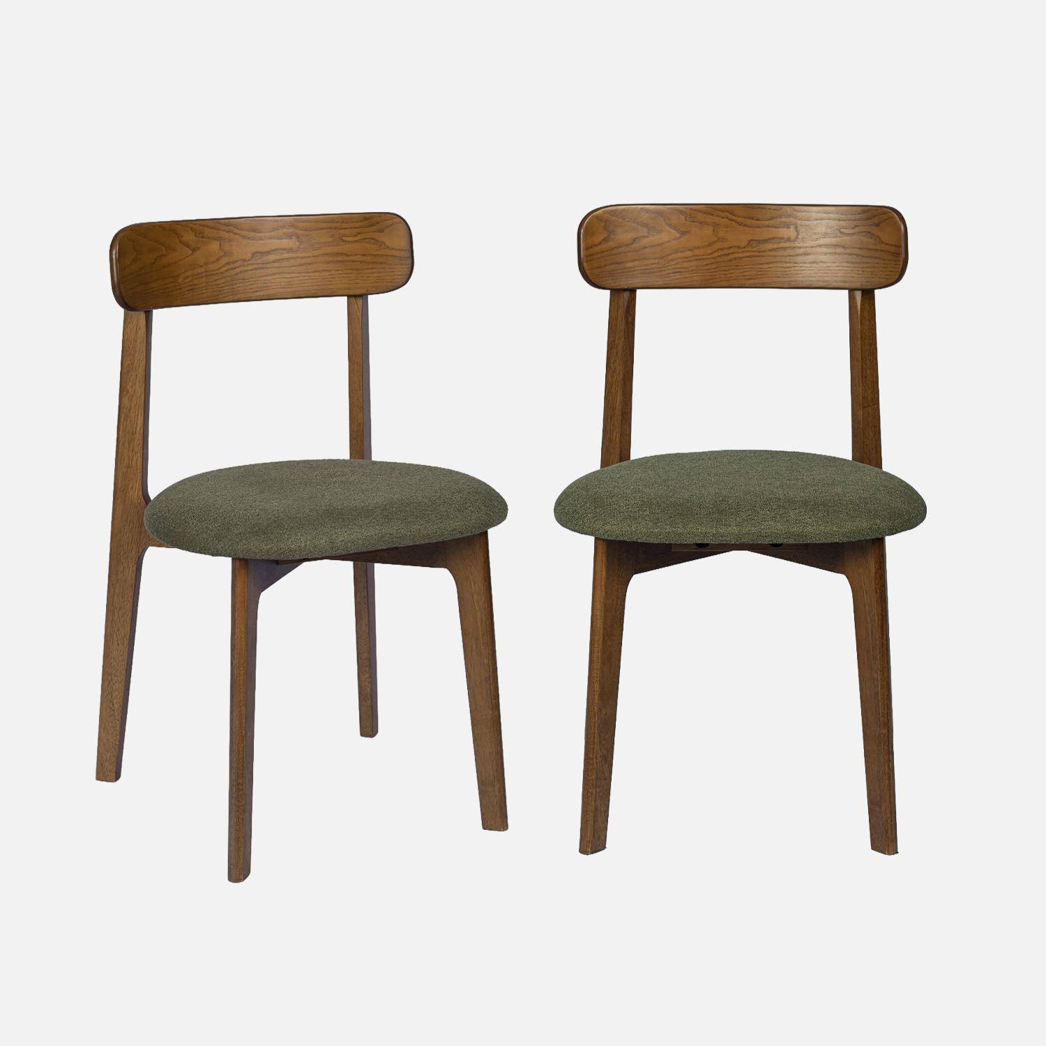 Lot de 2 chaises vintage bois d'hévéa noyer et tissu texturé kaki - Victoire Photo2