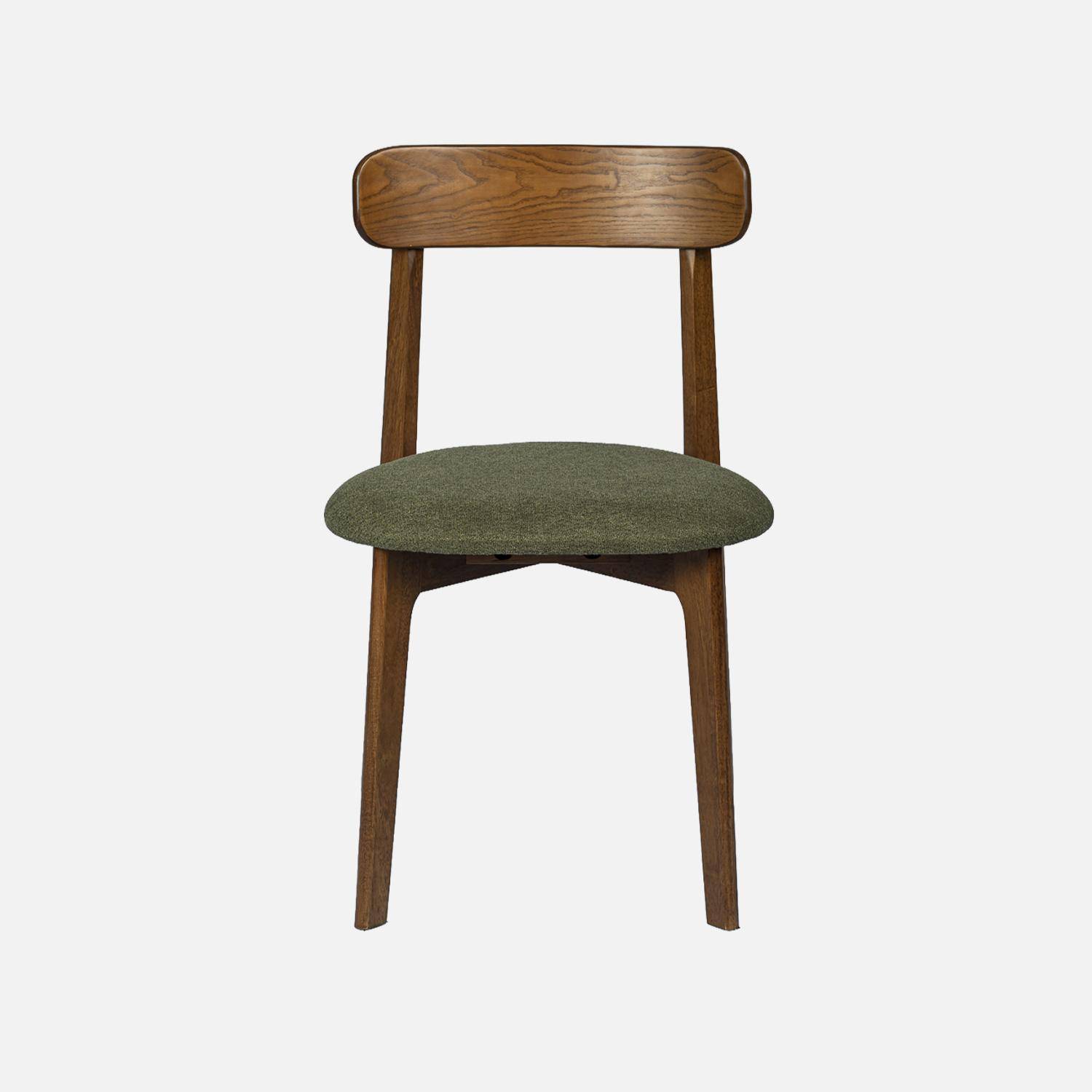 Lot de 2 chaises vintage bois d'hévéa noyer et tissu texturé kaki - Victoire Photo4