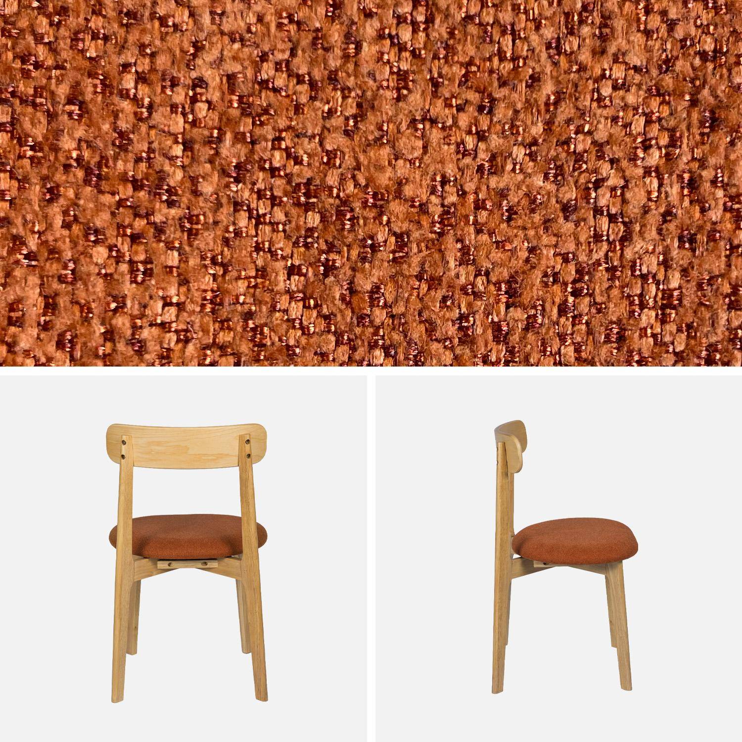 Lot de 2 chaises vintage bois d'hévéa naturel et tissu texturé terracotta - Victoire,sweeek,Photo4