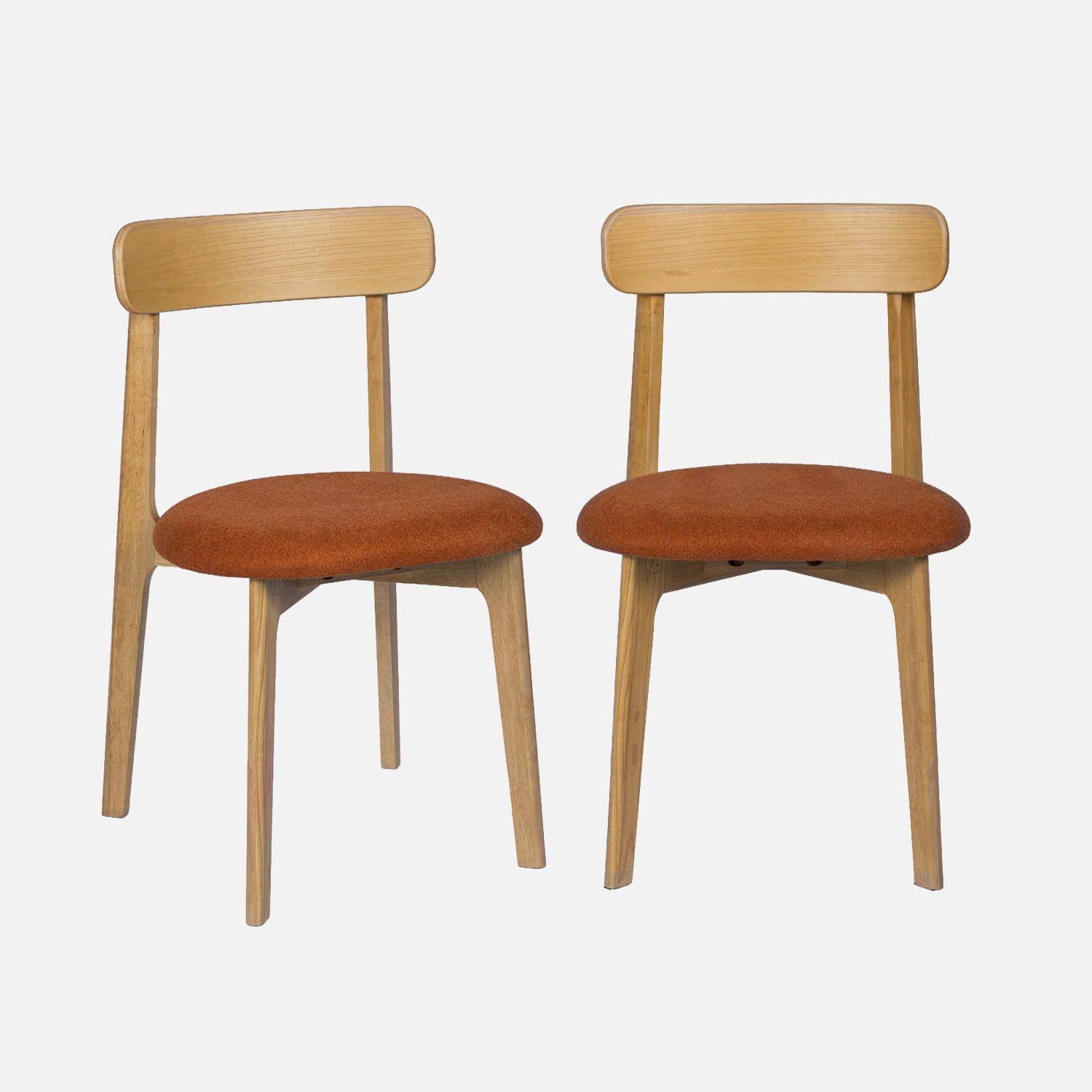 Lot de 2 chaises vintage bois d'hévéa naturel et tissu texturé terracotta - Victoire Photo1