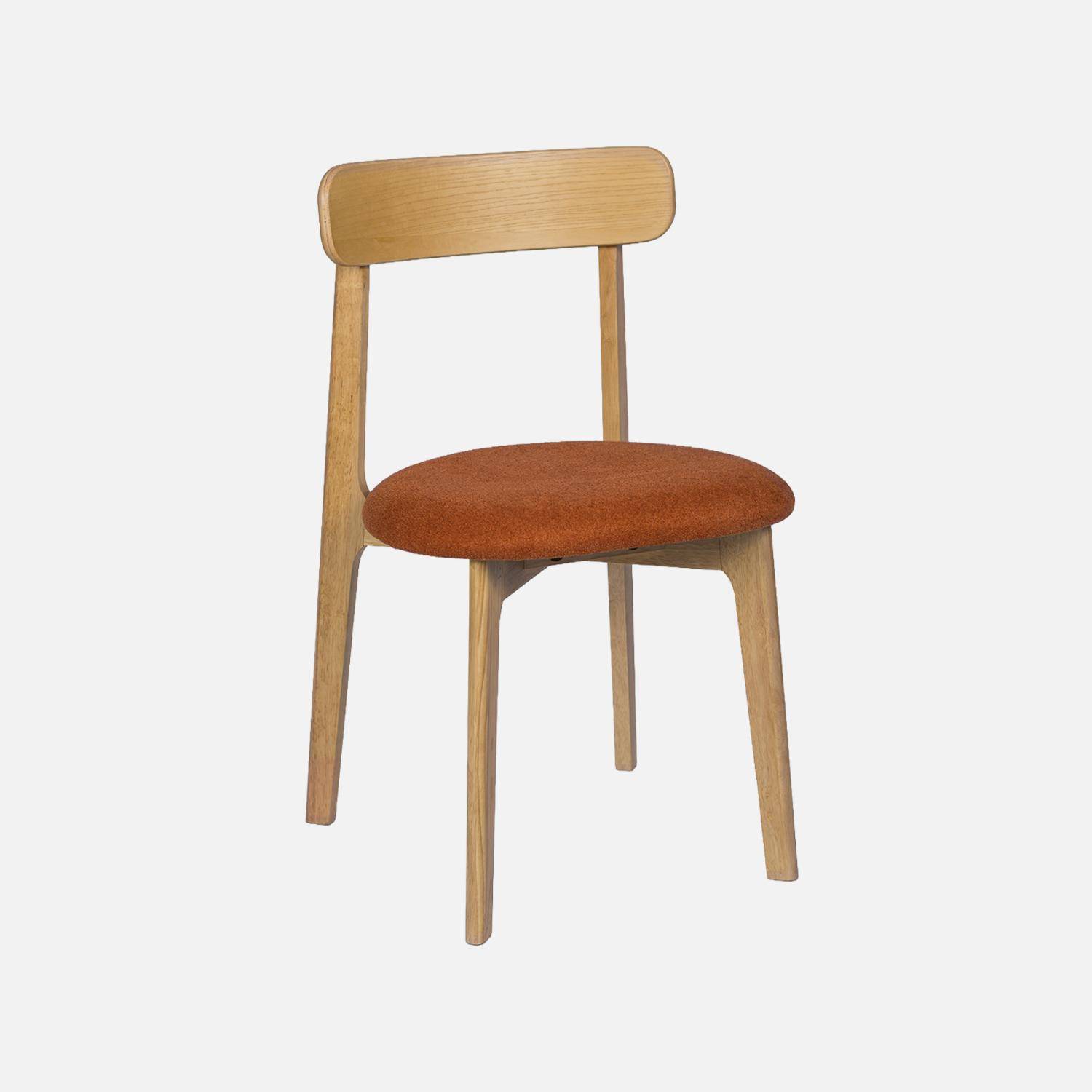 Lot de 2 chaises vintage bois d'hévéa naturel et tissu texturé terracotta - Victoire Photo2
