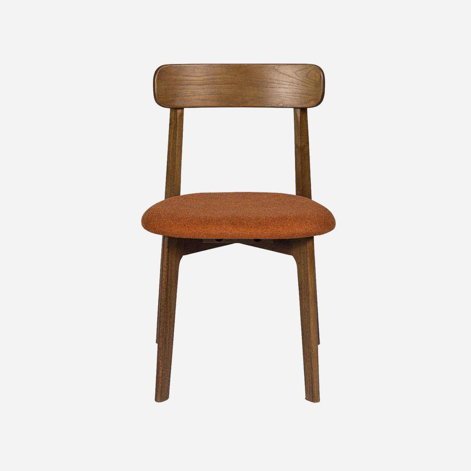 Lot de 2 chaises vintage bois d'hévéa noyer et tissu texturé terracotta - Victoire,sweeek,Photo3