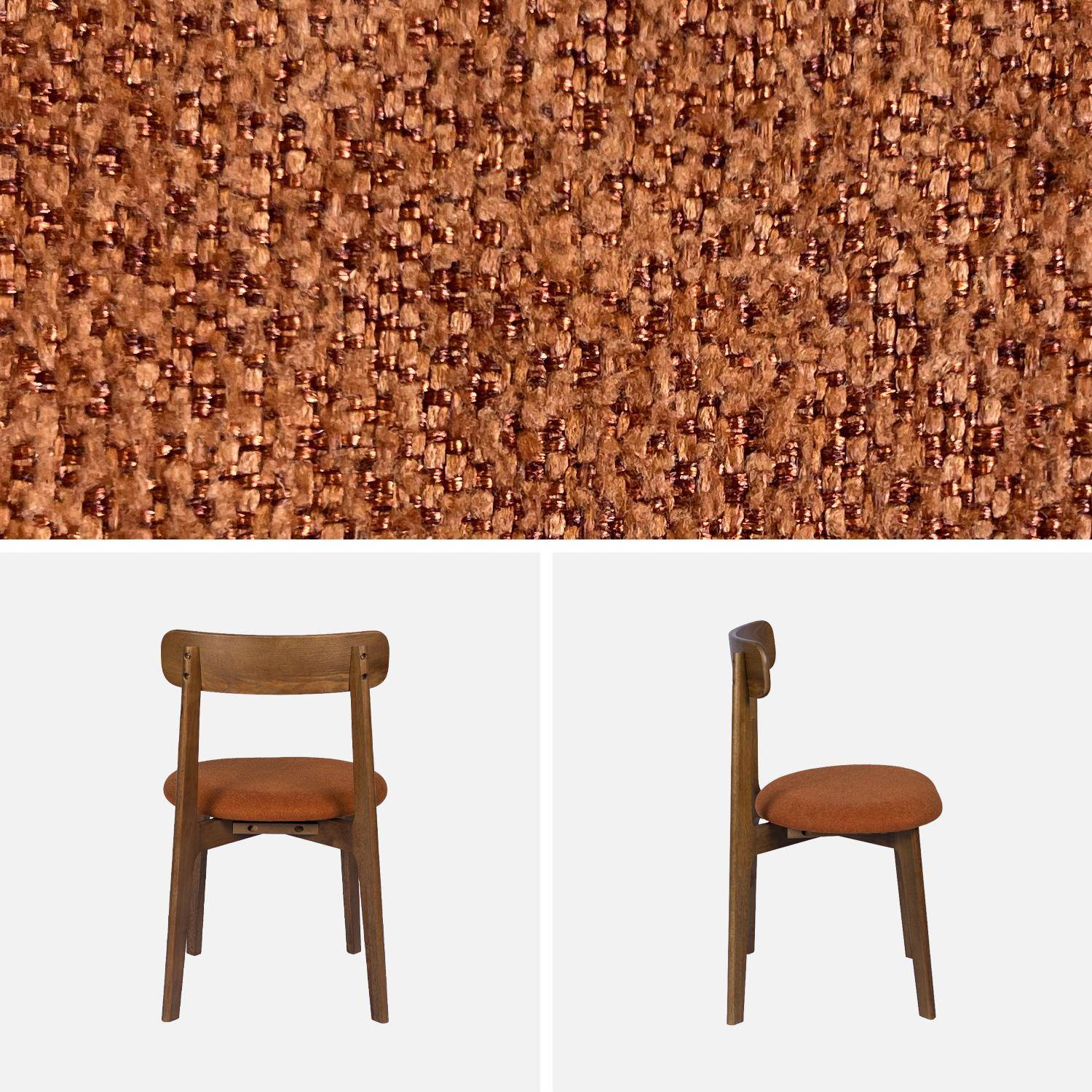 Lot de 2 chaises vintage bois d'hévéa noyer et tissu texturé terracotta - Victoire Photo4