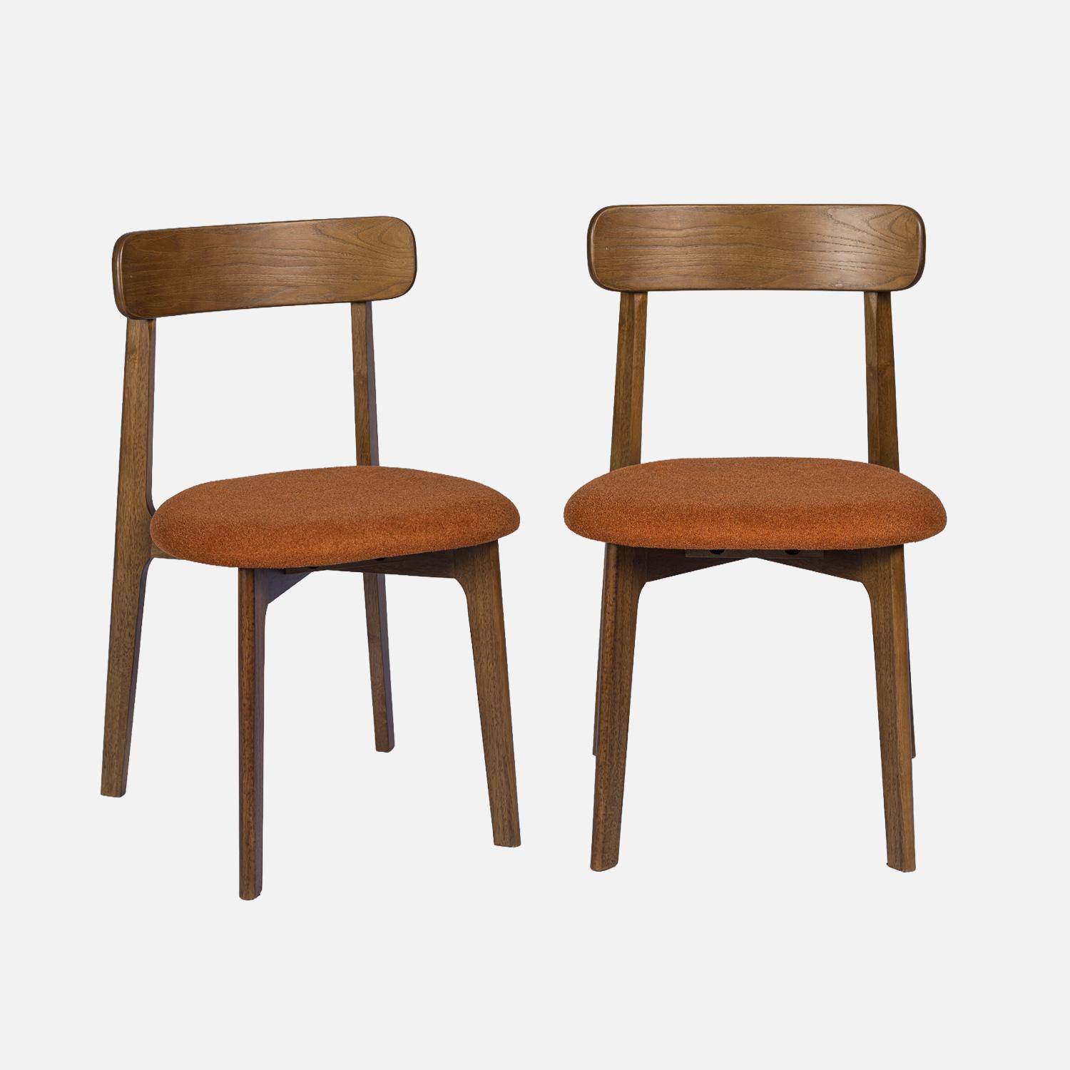 Lot de 2 chaises vintage bois d'hévéa noyer et tissu texturé terracotta - Victoire Photo1