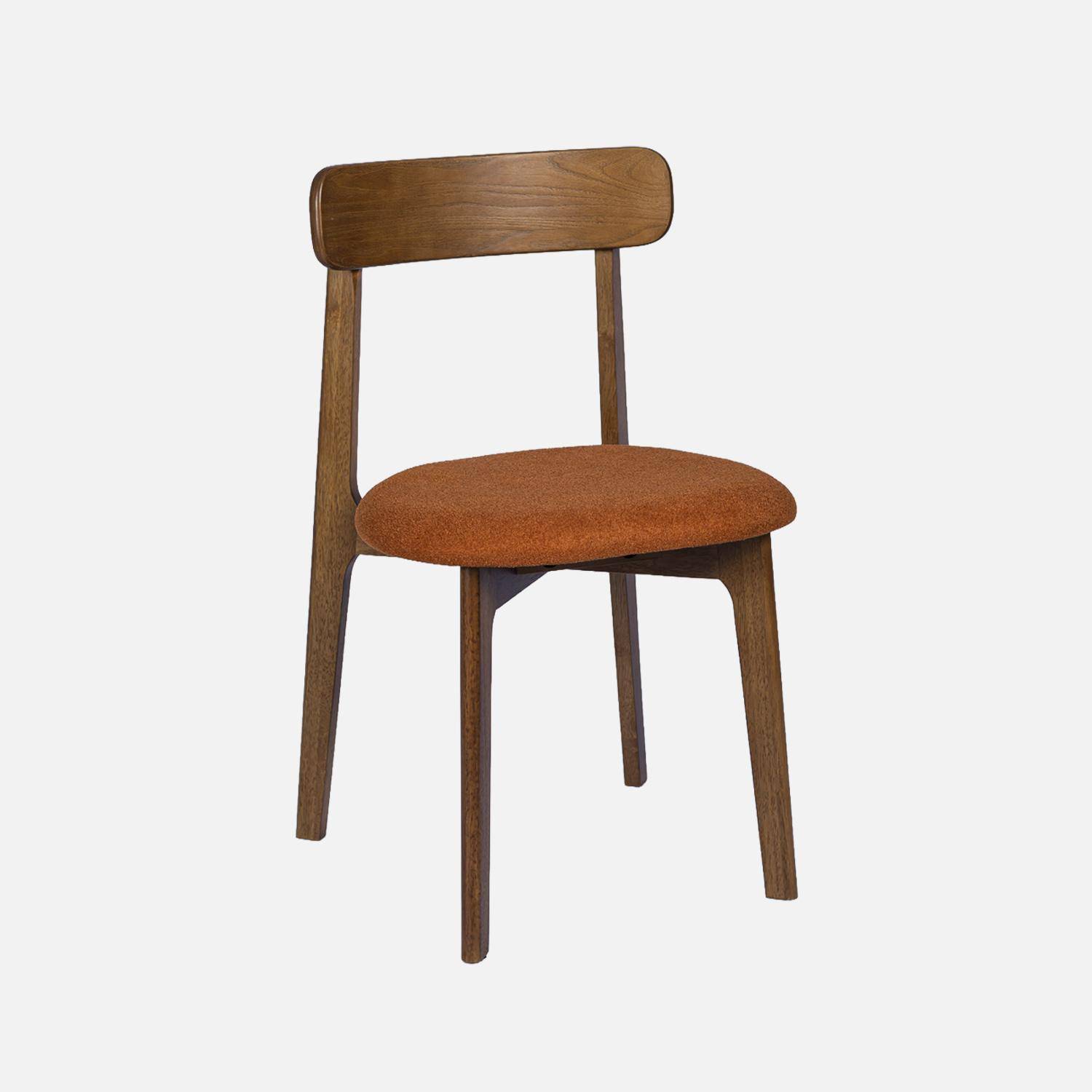 Lot de 2 chaises vintage bois d'hévéa noyer et tissu texturé terracotta - Victoire Photo2