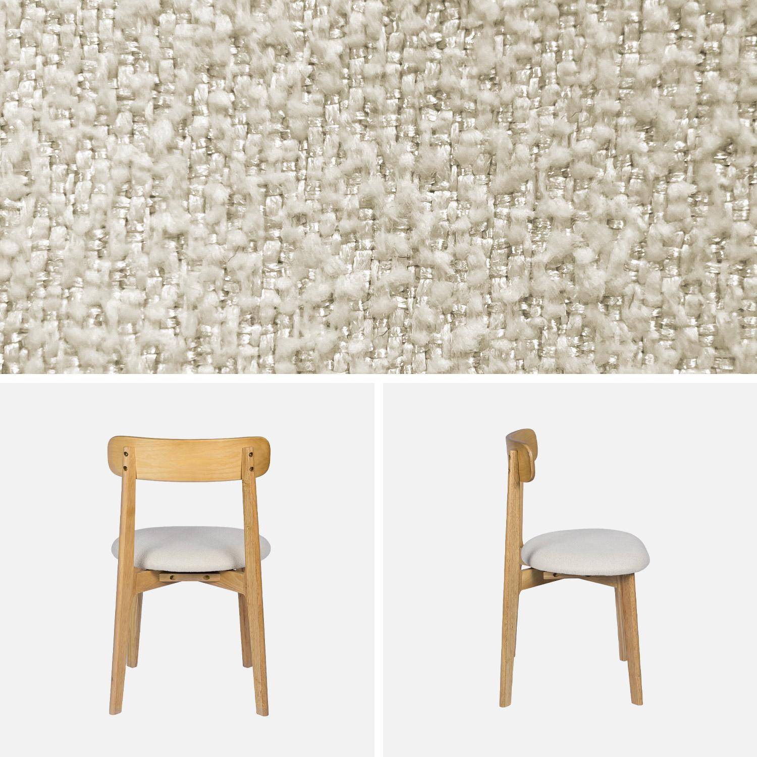 Lot de 2 chaises vintage bois d'hévéa naturel et tissu texturé blanc cassé - Victoire Photo4