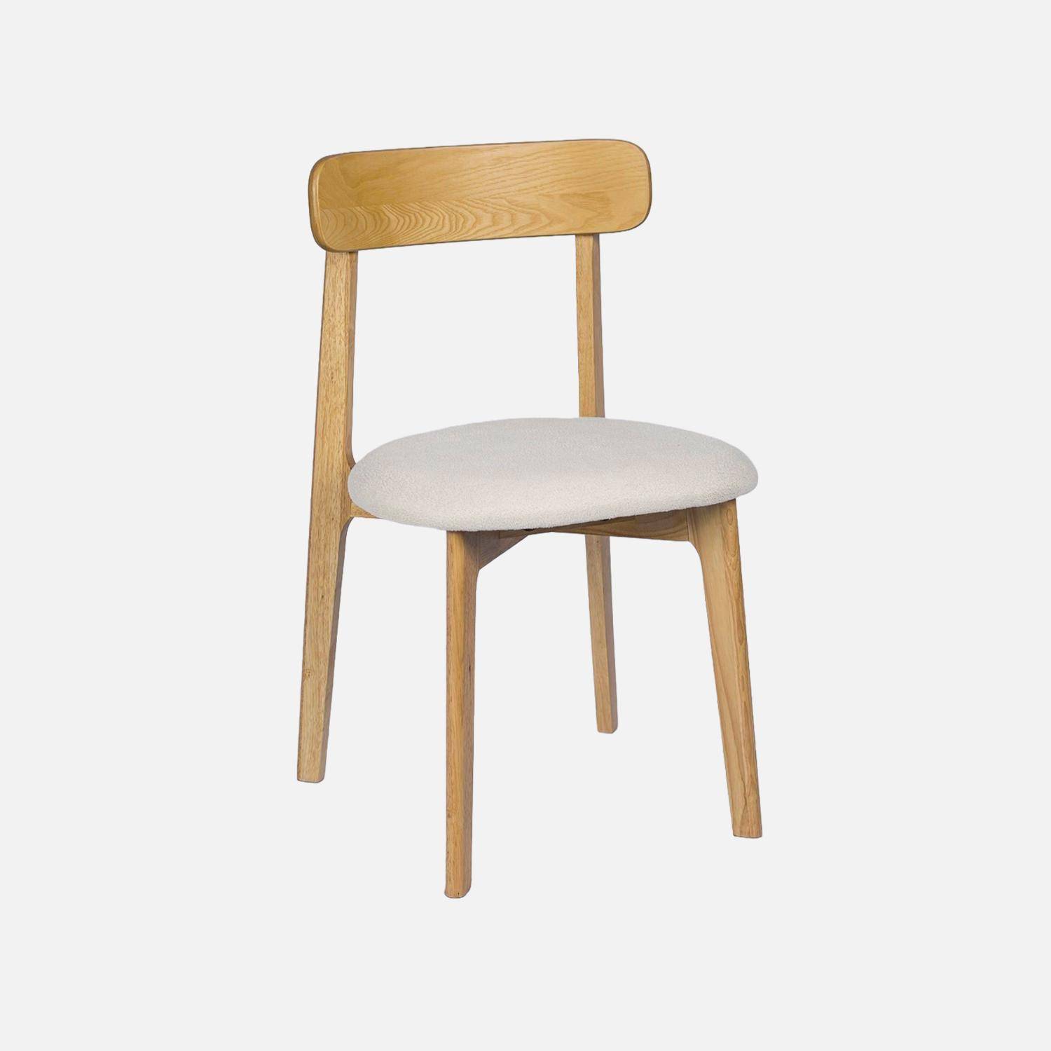 Lot de 2 chaises vintage bois d'hévéa naturel et tissu texturé blanc cassé - Victoire Photo2