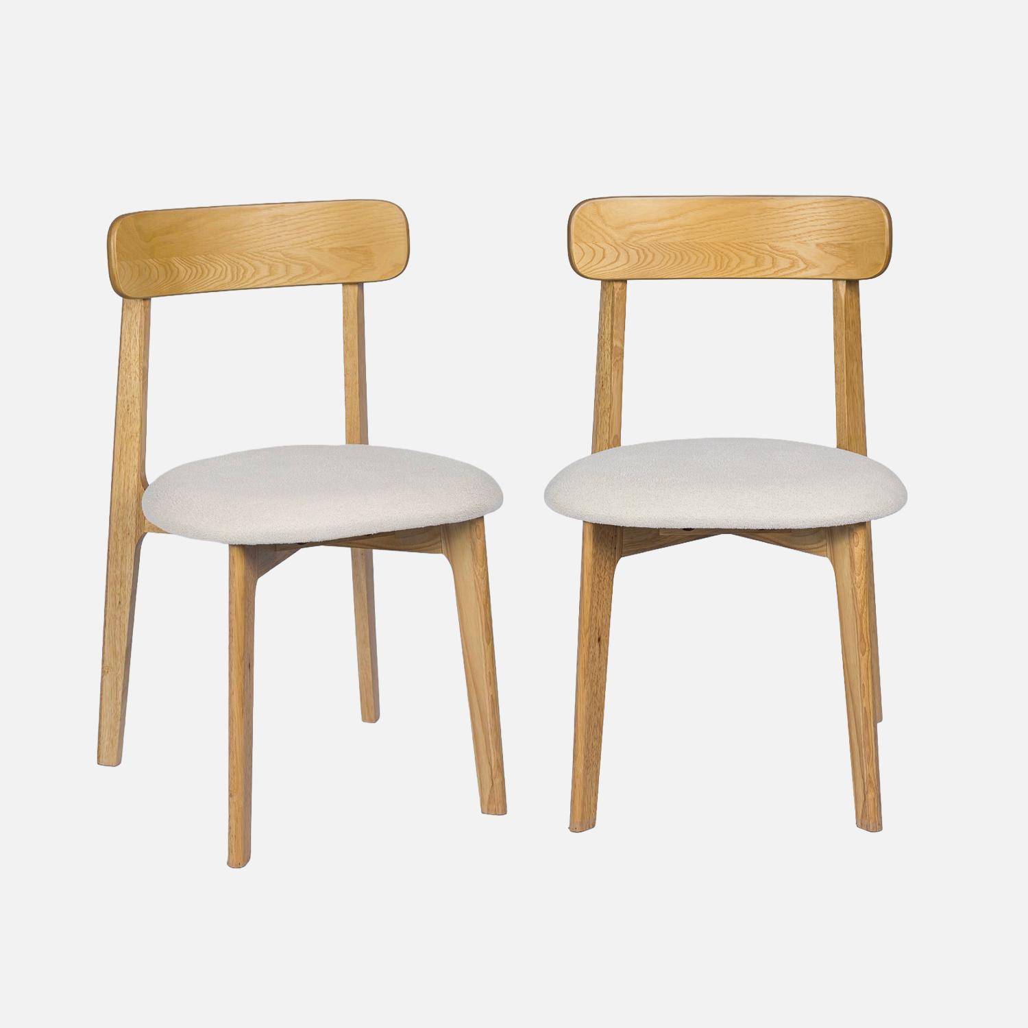 Lot de 2 chaises vintage bois d'hévéa naturel et tissu texturé blanc cassé - Victoire Photo1
