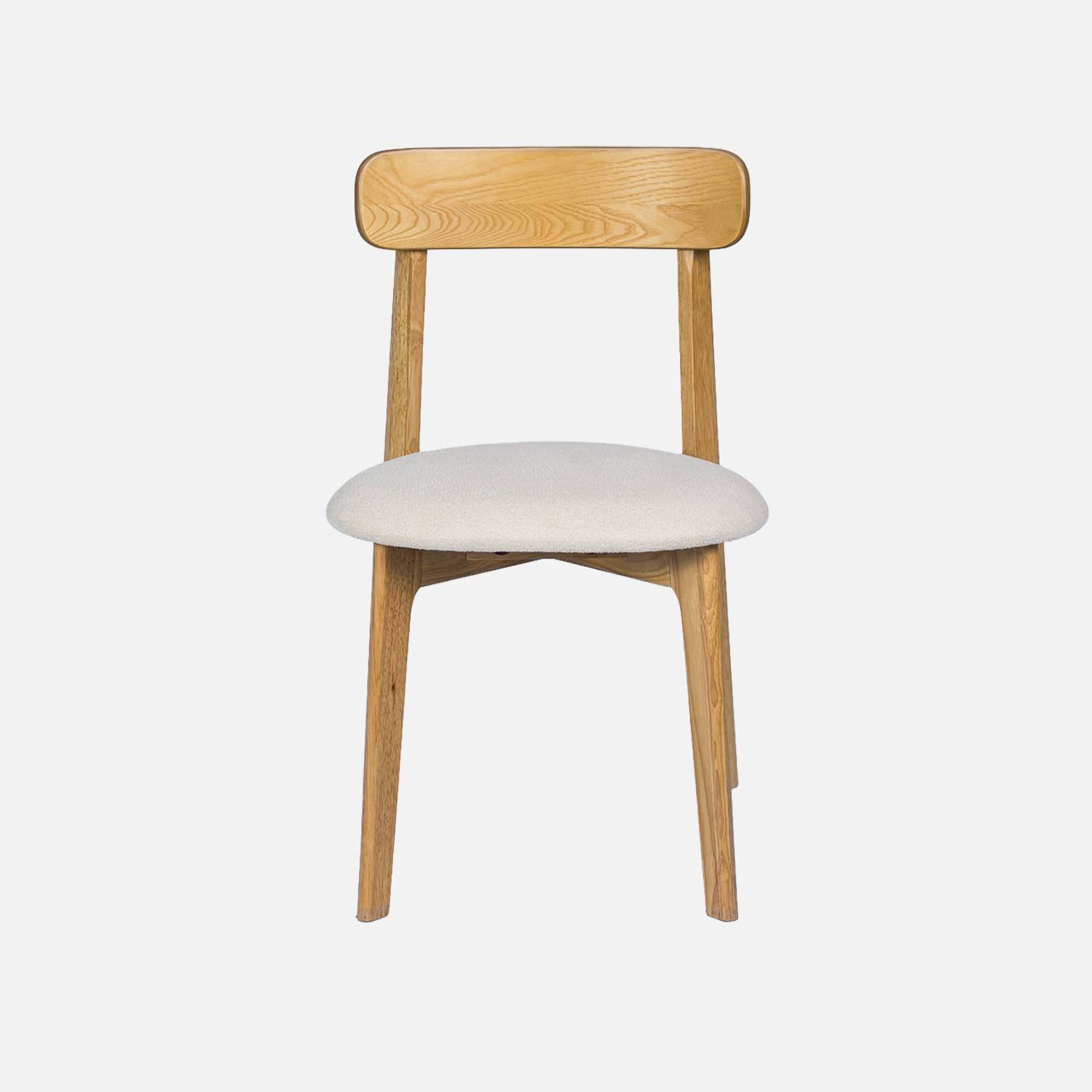Lot de 2 chaises vintage bois d'hévéa naturel et tissu texturé blanc cassé - Victoire,sweeek,Photo3
