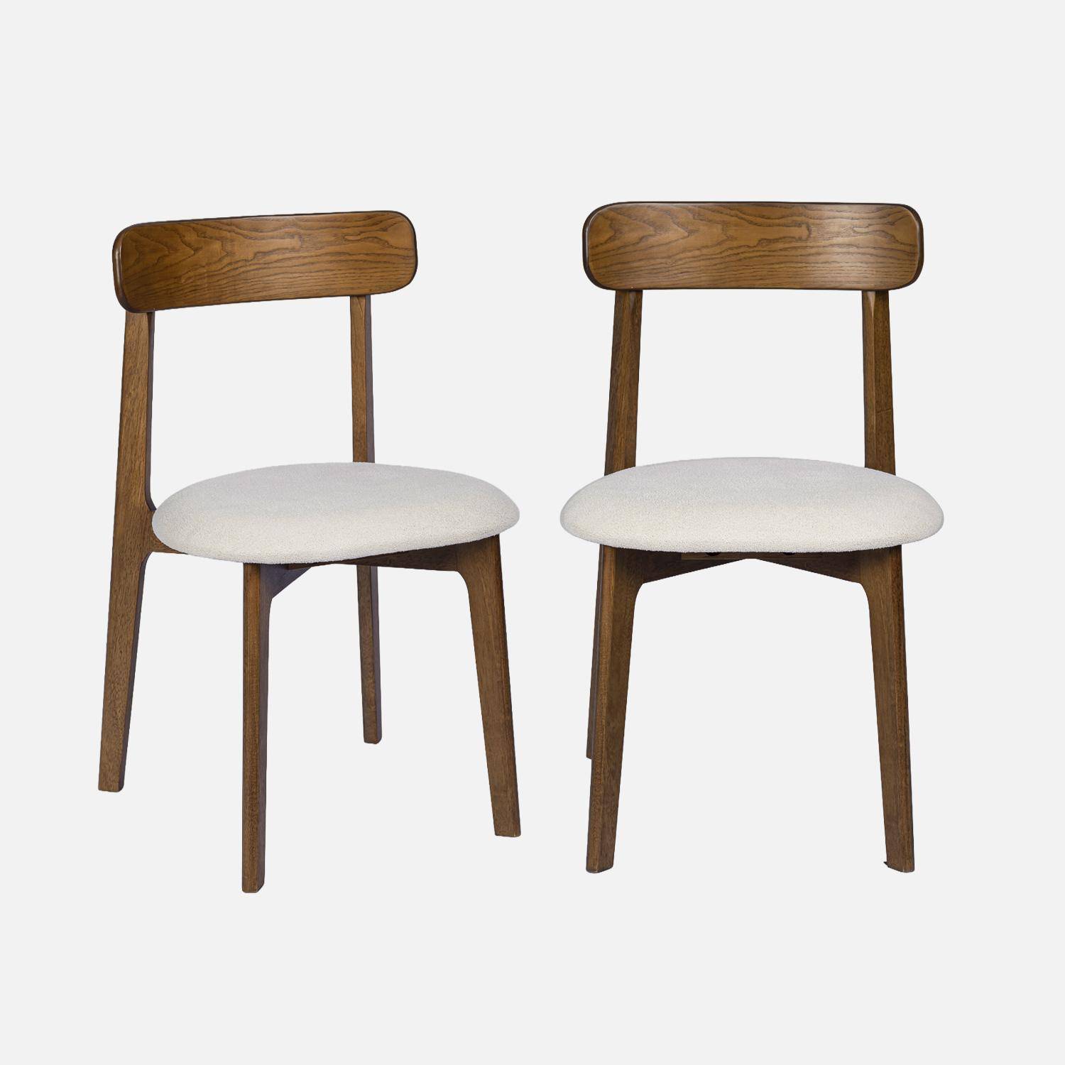 Lot de 2 chaises vintage bois d'hévéa noyer et tissu texturé blanc cassé - Victoire Photo2