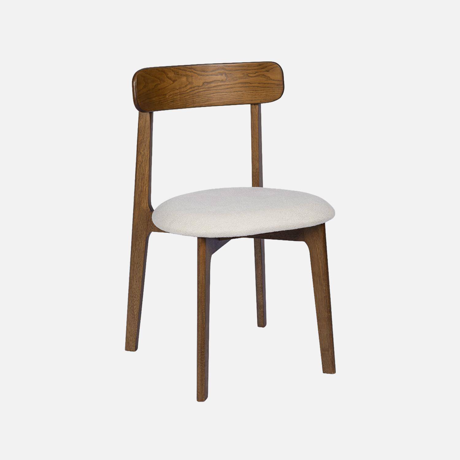 Lot de 2 chaises vintage bois d'hévéa noyer et tissu texturé blanc cassé - Victoire Photo3