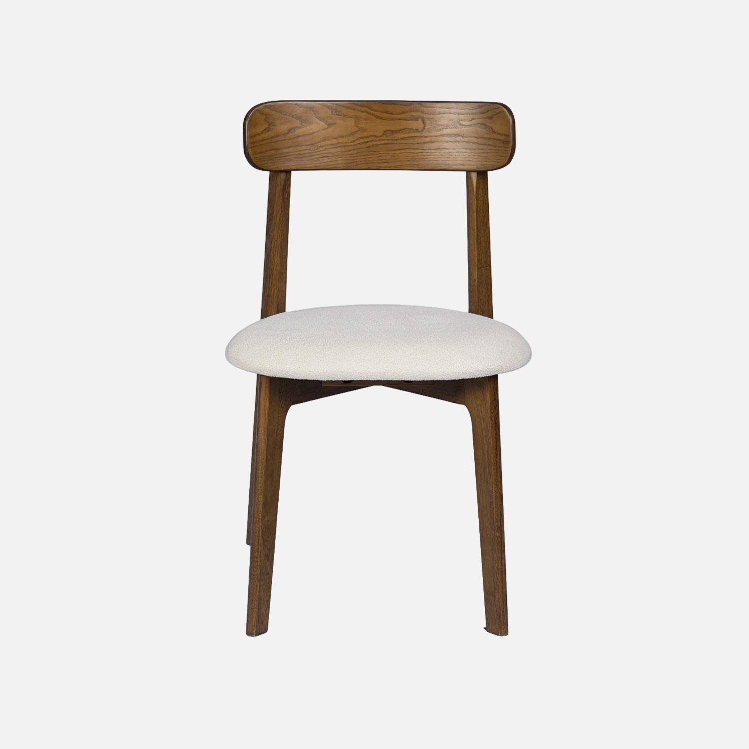 Lot de 2 chaises vintage bois d'hévéa noyer et tissu texturé blanc cassé - Victoire Photo4