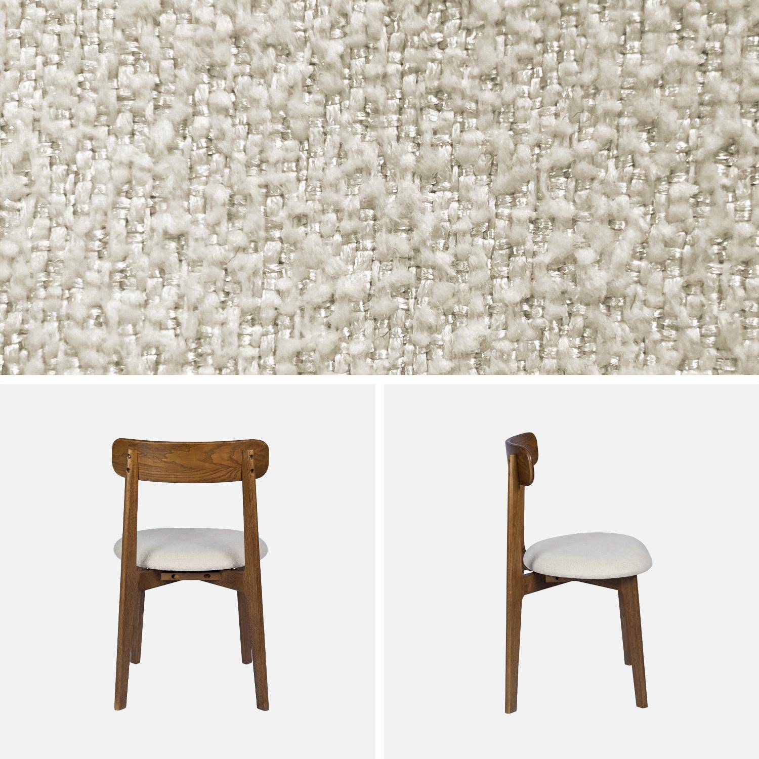 Lot de 2 chaises vintage bois d'hévéa noyer et tissu texturé blanc cassé - Victoire Photo5