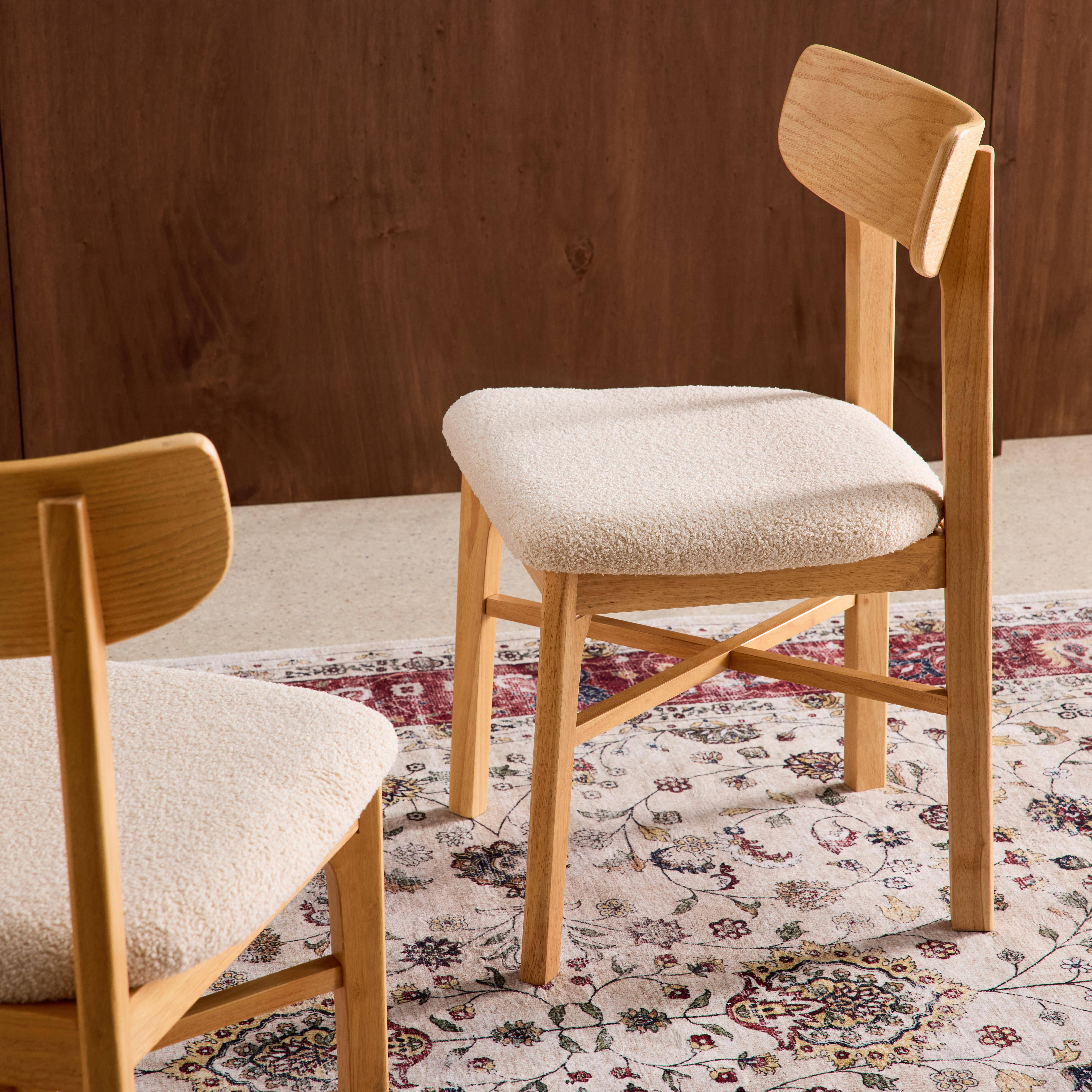 Set 2 sedie vintage in legno di hevea e bouclé Marrone naturale - 43.5x48x81 cm,sweeek,Photo4