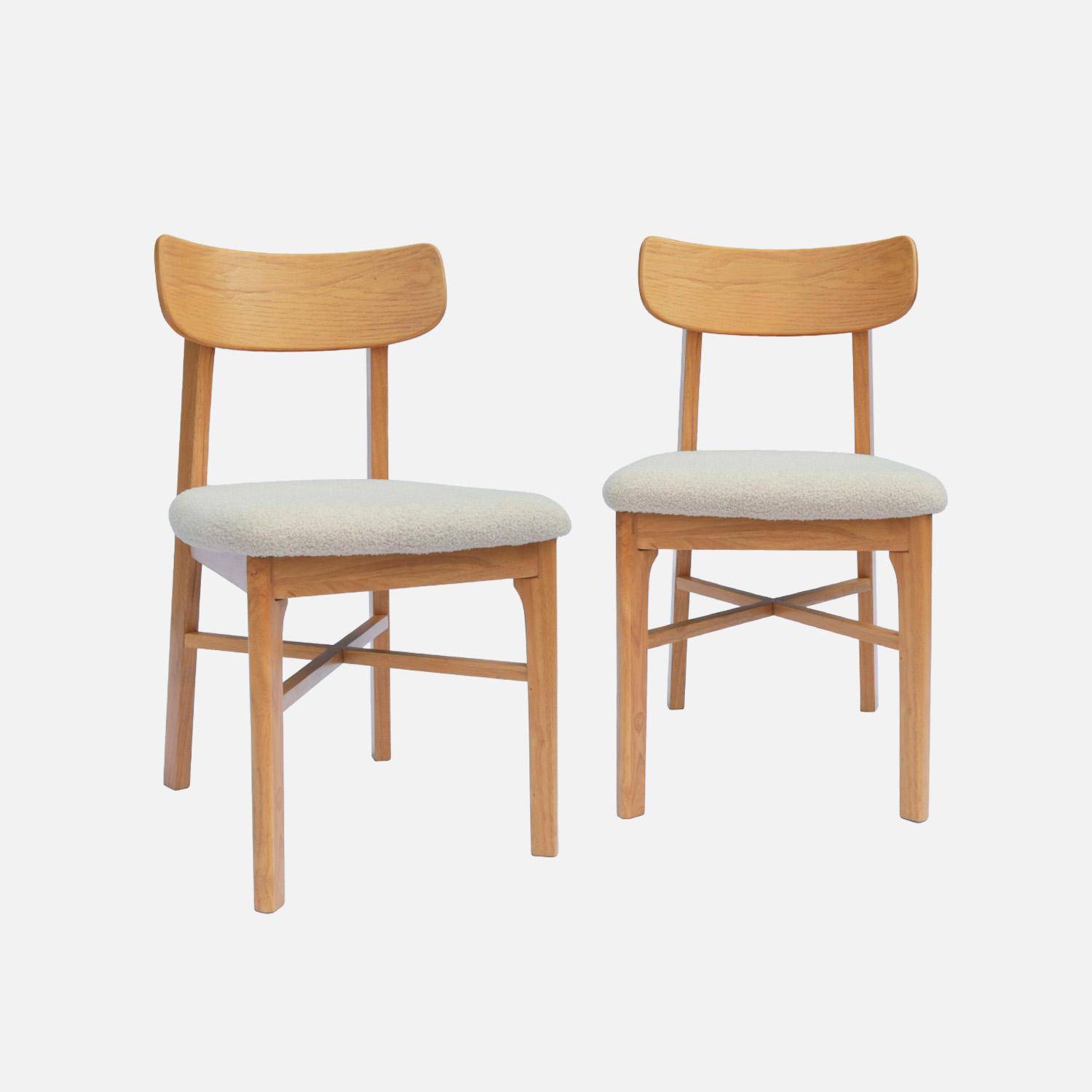 Lot de 2 chaises vintage bois d'hévéa et bouclette naturel | sweeek