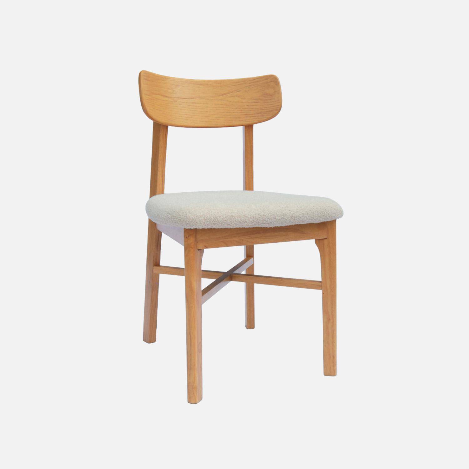 Set 2 sedie vintage in legno di hevea e bouclé Marrone naturale - 43.5x48x81 cm,sweeek,Photo2