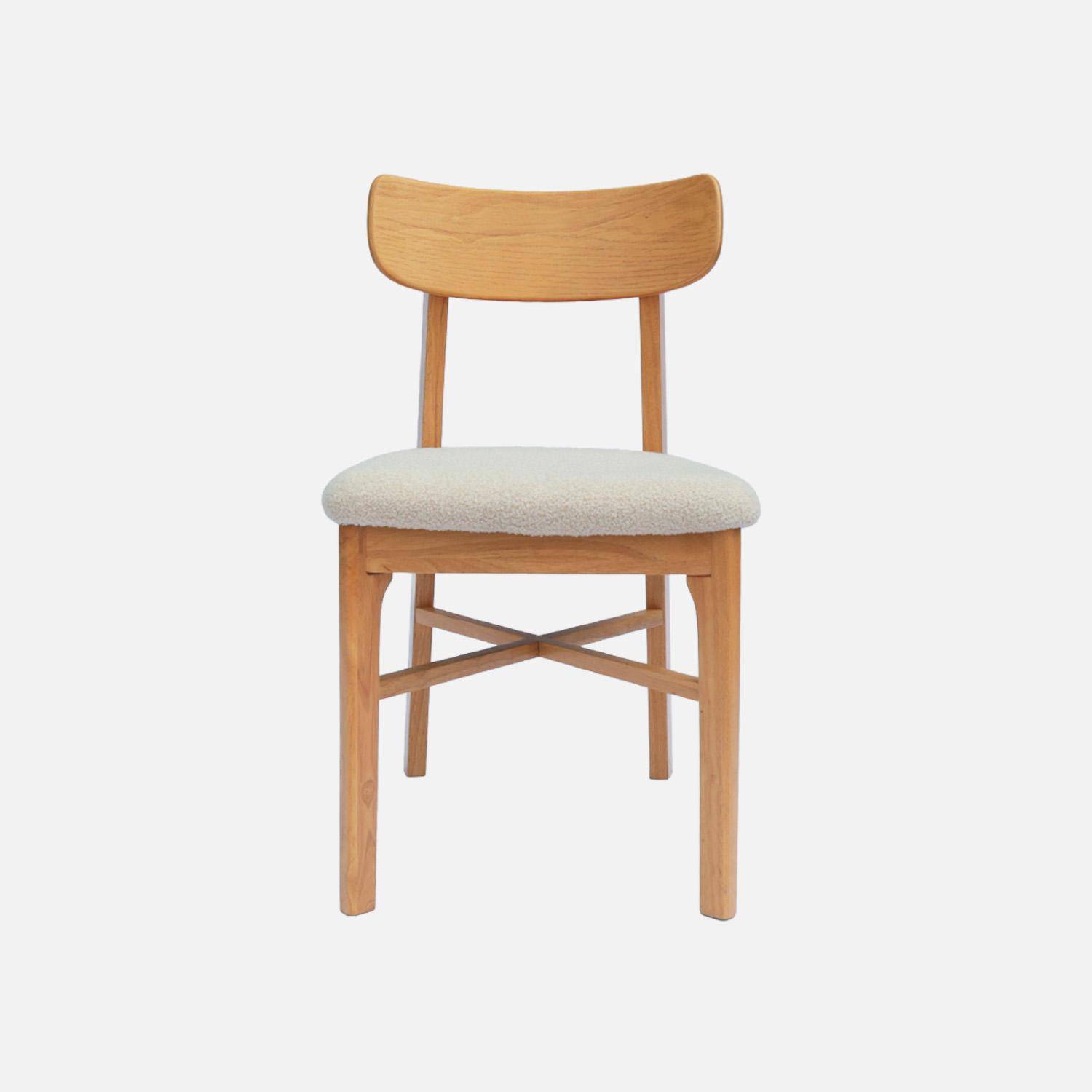 Set 2 sedie vintage in legno di hevea e bouclé Marrone naturale - 43.5x48x81 cm Photo3