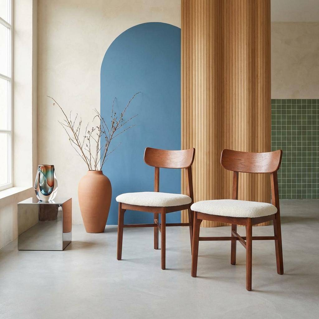 Silla vintage de madera de hevea y borreguito, set de 2 Nogal - 43.5x48x81 cm,sweeek,Photo1