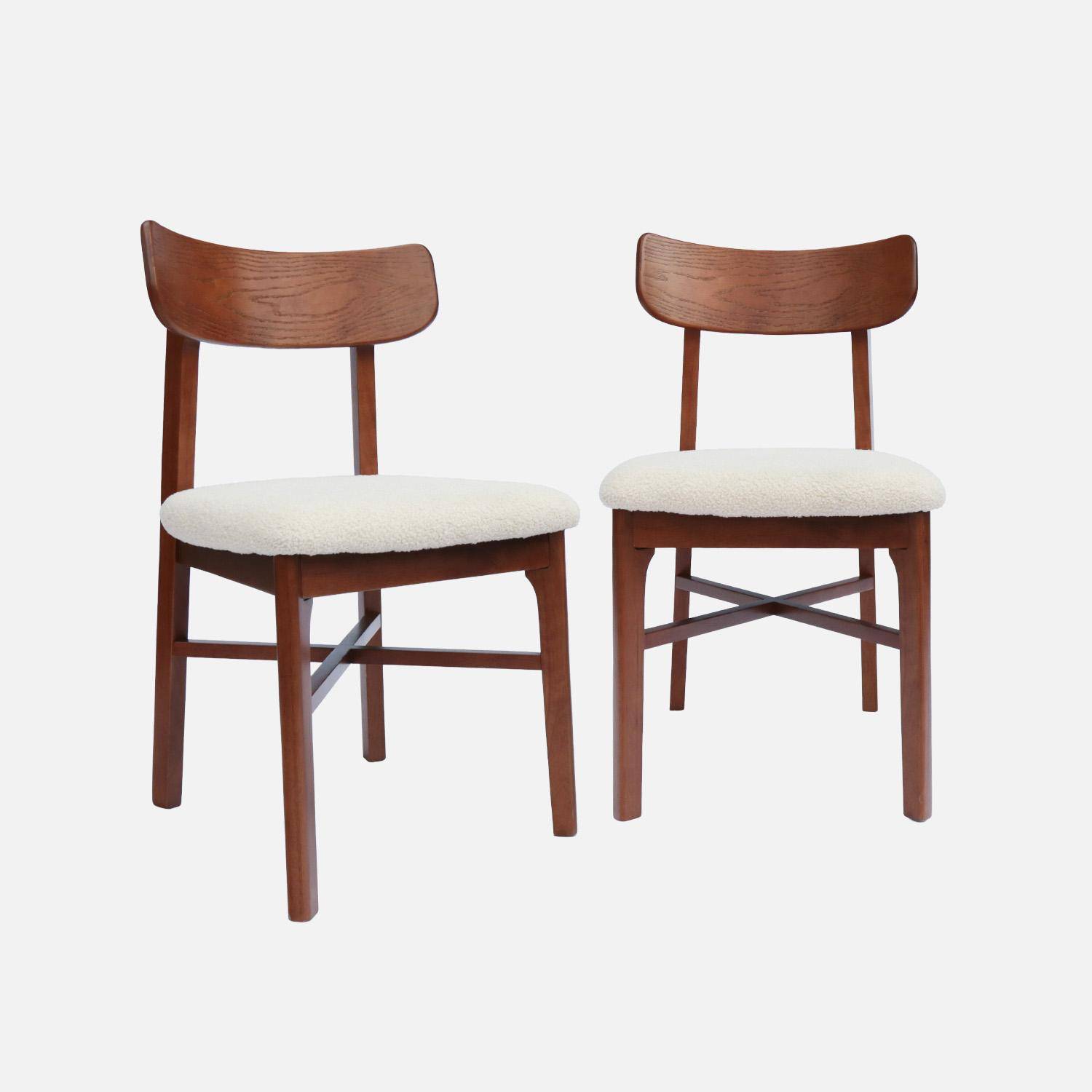 Set 2 sedie vintage in legno di hevea e bouclé Noce - 43.5x48x81 cm Photo1
