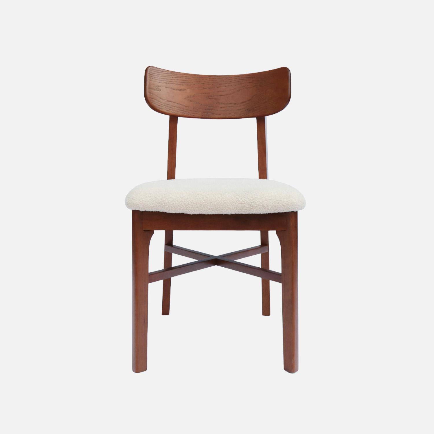 Set 2 sedie vintage in legno di hevea e bouclé Noce - 43.5x48x81 cm,sweeek,Photo3