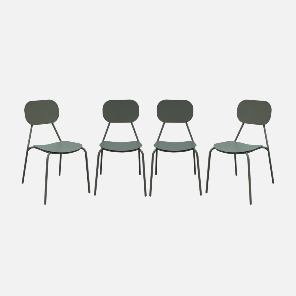 Cadeira de jardim em alumínio, conjunto de 4, Verde caqui