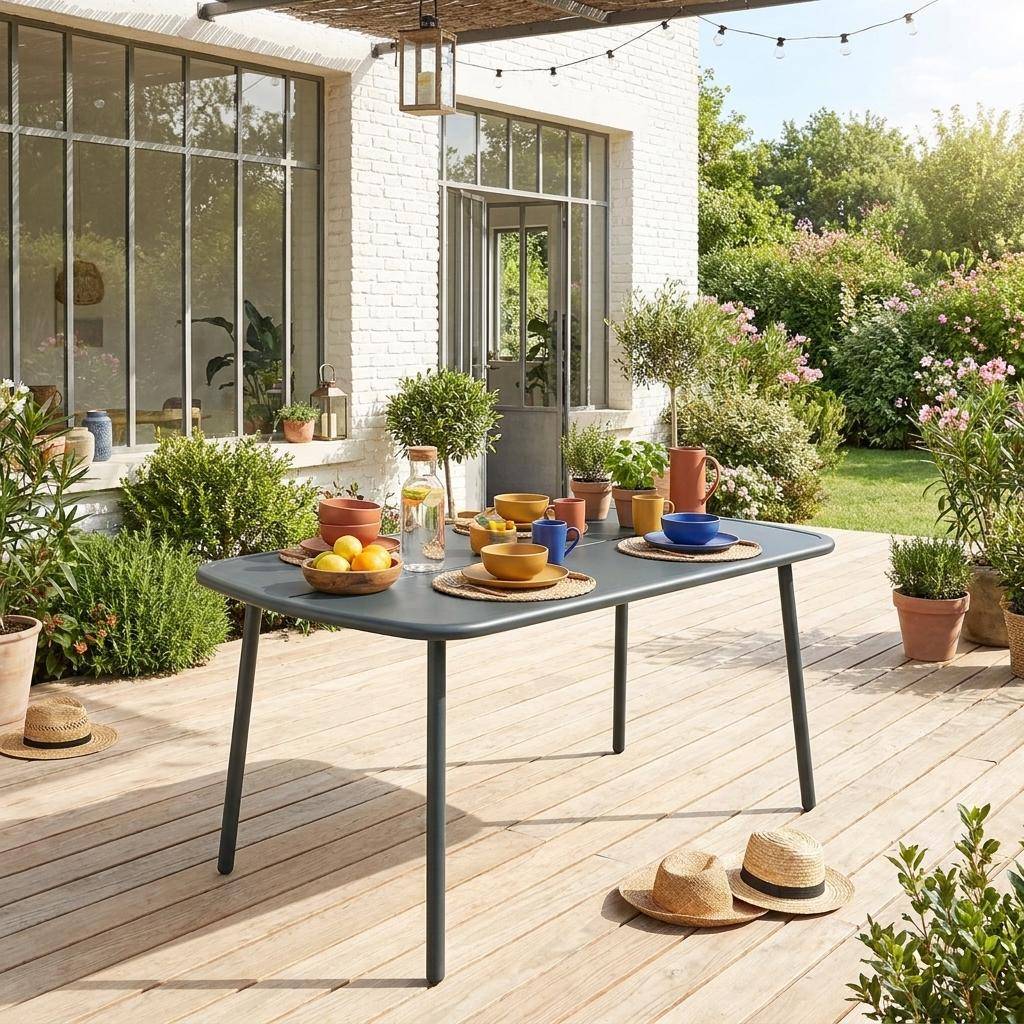 Table de jardin aluminium 4-6 places kaki - Avelia Photo1