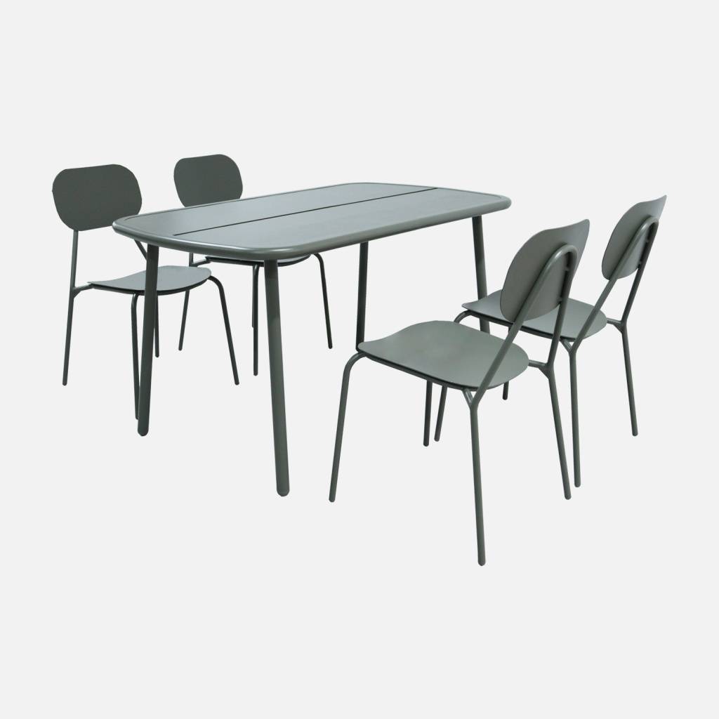 Table de jardin aluminium + 4 assises kaki