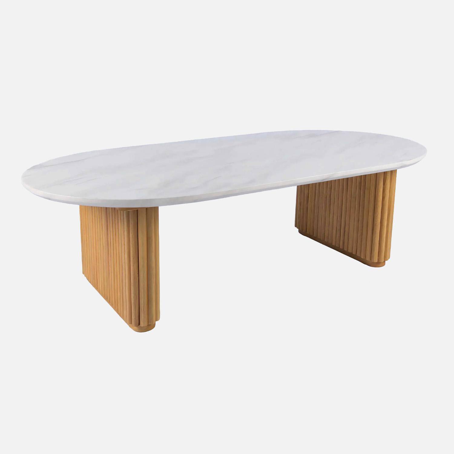 Table basse ovale bois d'hévéa naturel plateau effet pierre - Gabrielle,sweeek,Photo1