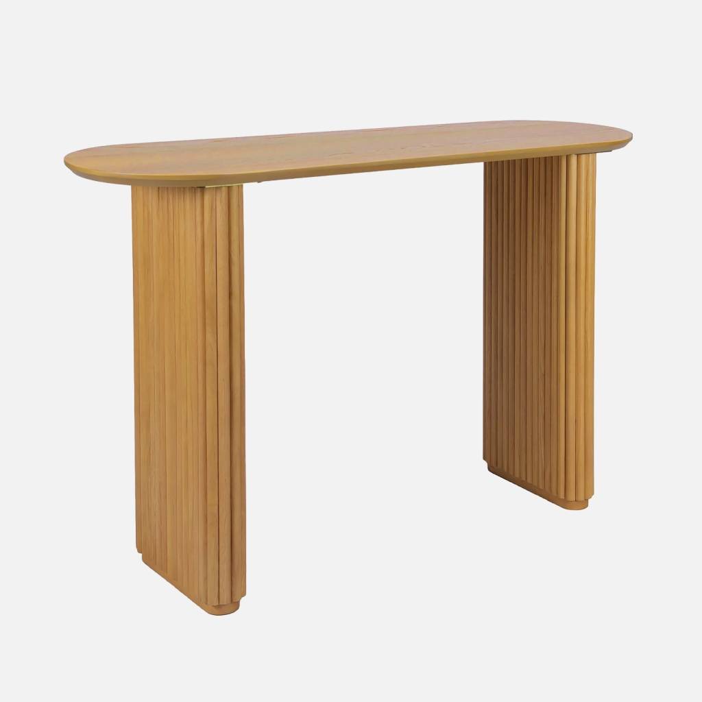 Console ovale bois d'hévéa placage chêne chêne