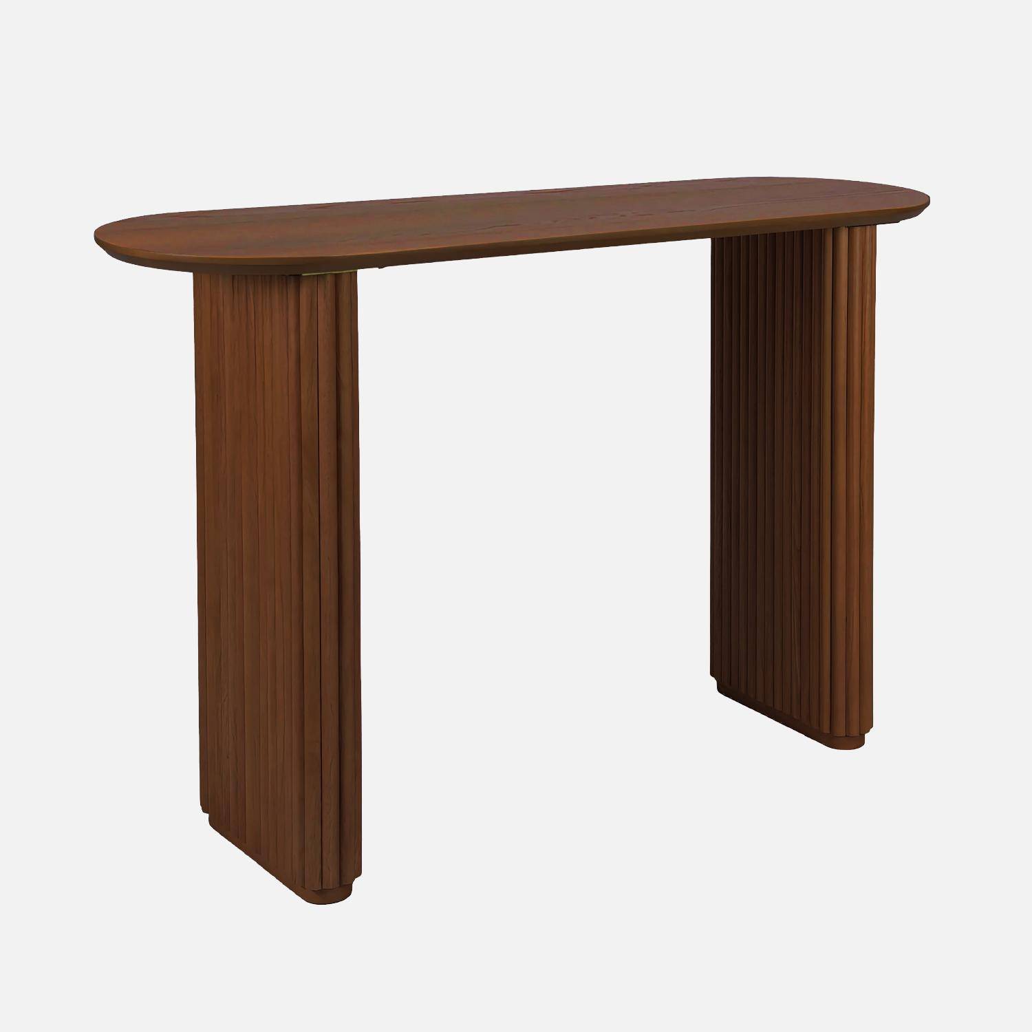 Oval console rubberwood and oak-effect veneer walnut 120x38x75 cm - Gabrielle,sweeek,Photo2