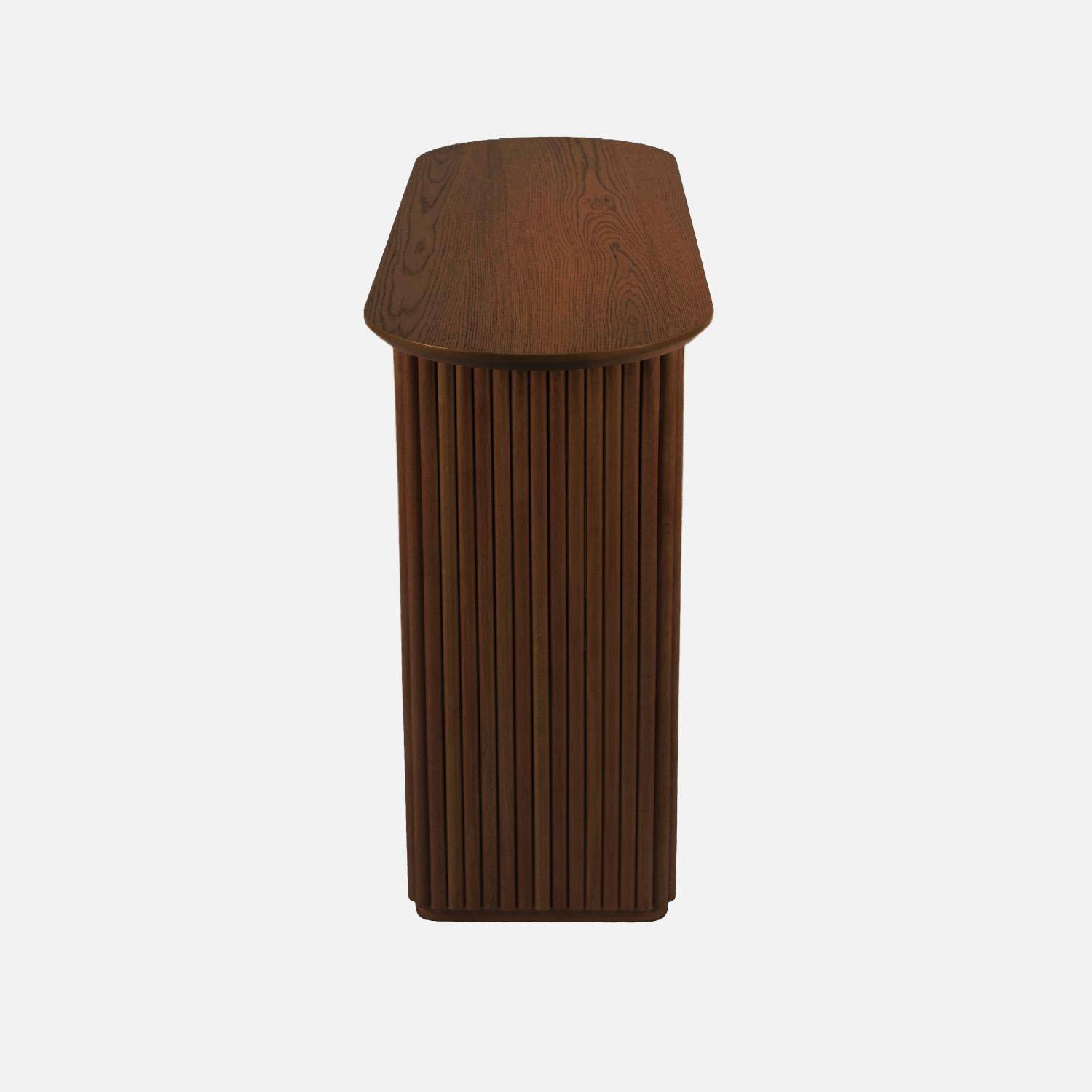 Oval console rubberwood and oak-effect veneer walnut 120x38x75 cm - Gabrielle,sweeek,Photo4