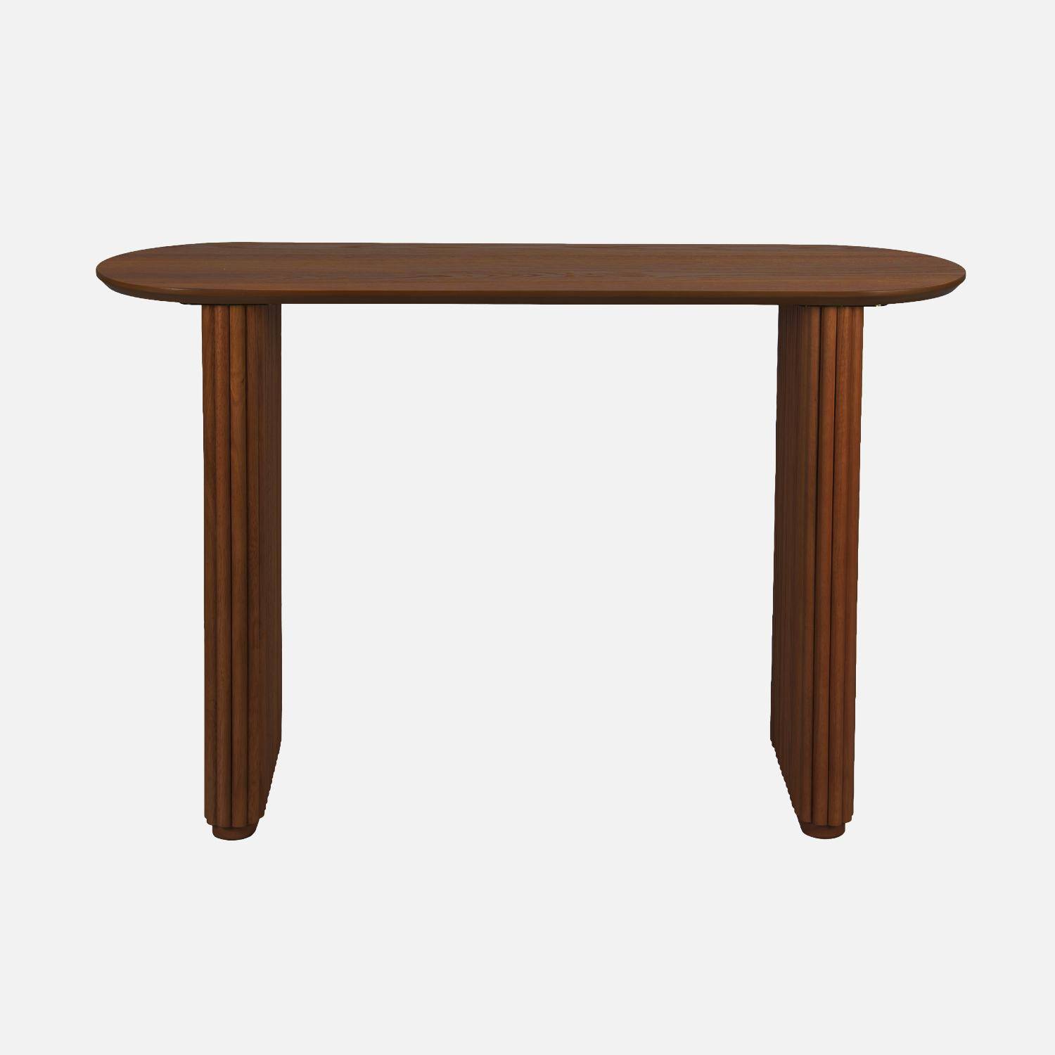 Console ovale bois d'hévéa placage chêne noyer - Gabrielle Photo2