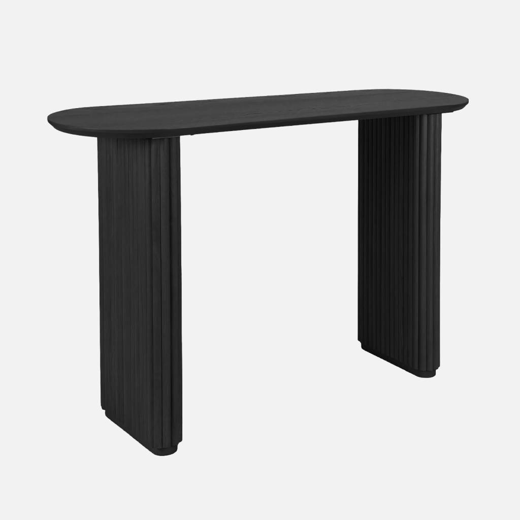 Console ovale bois d'hévéa placage chêne noir