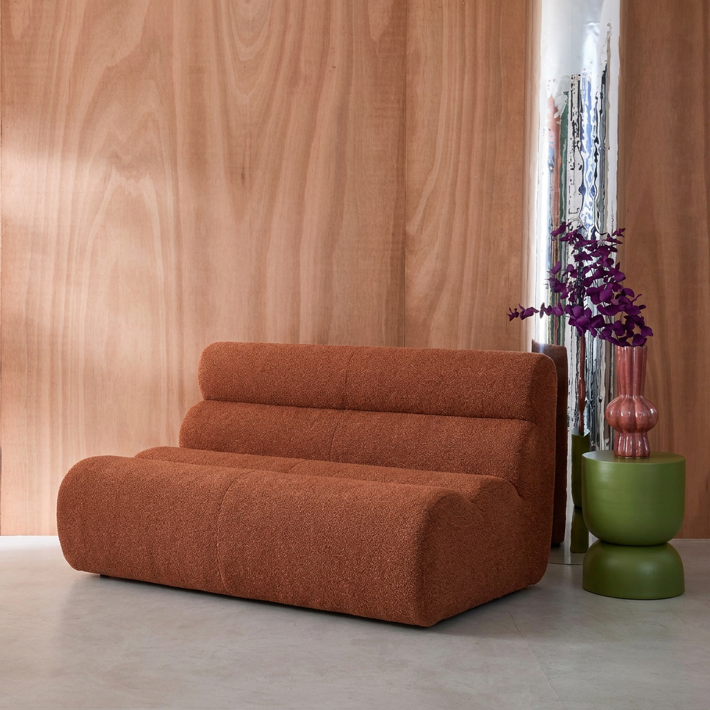 2-Sitzer Sessel mit strukturiertem Bouclé-Bezug terrakotta - Nova,sweeek,Photo1