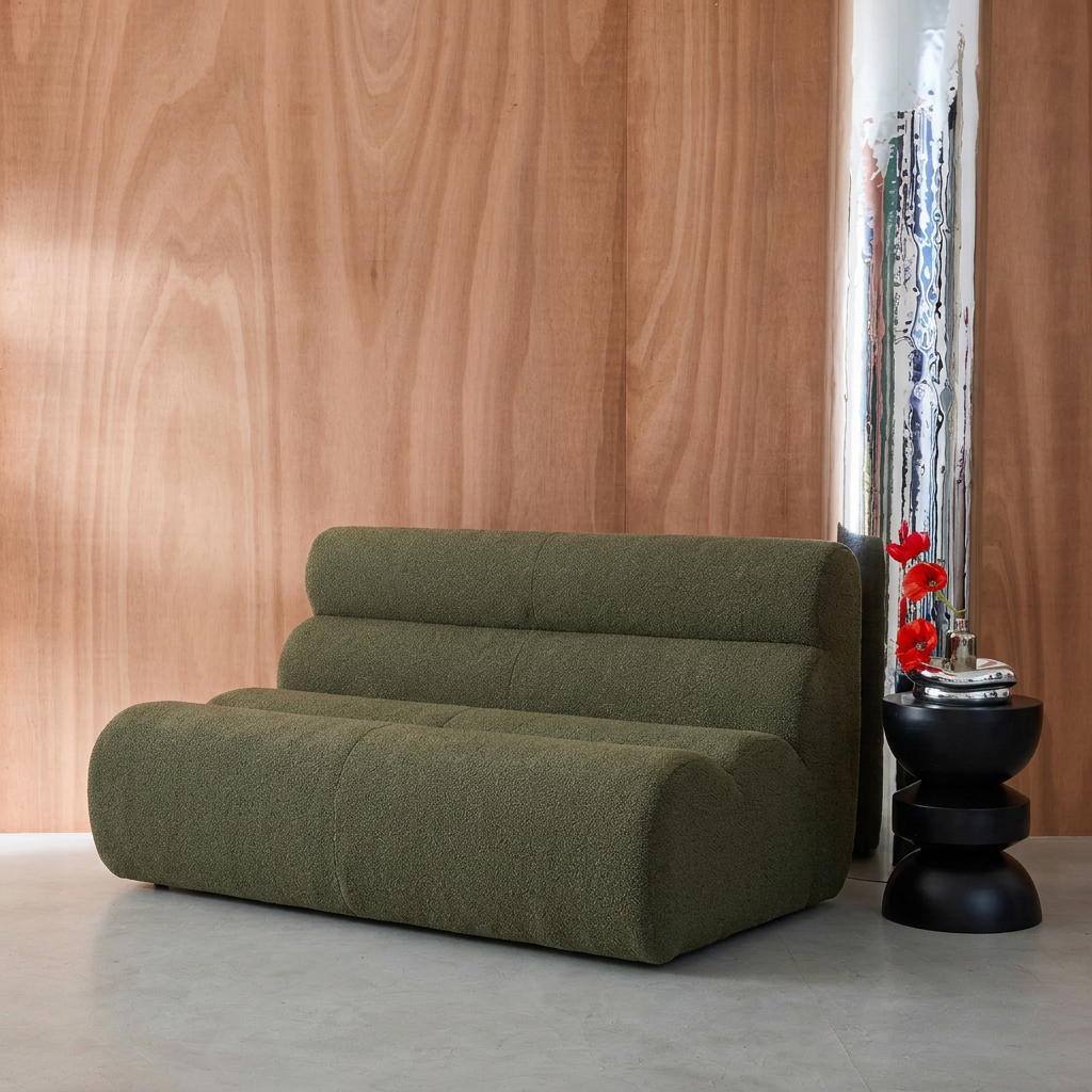 2-Sitzer Sessel mit texturiertem Bouclé-Bezug khaki - Nova,sweeek,Photo1