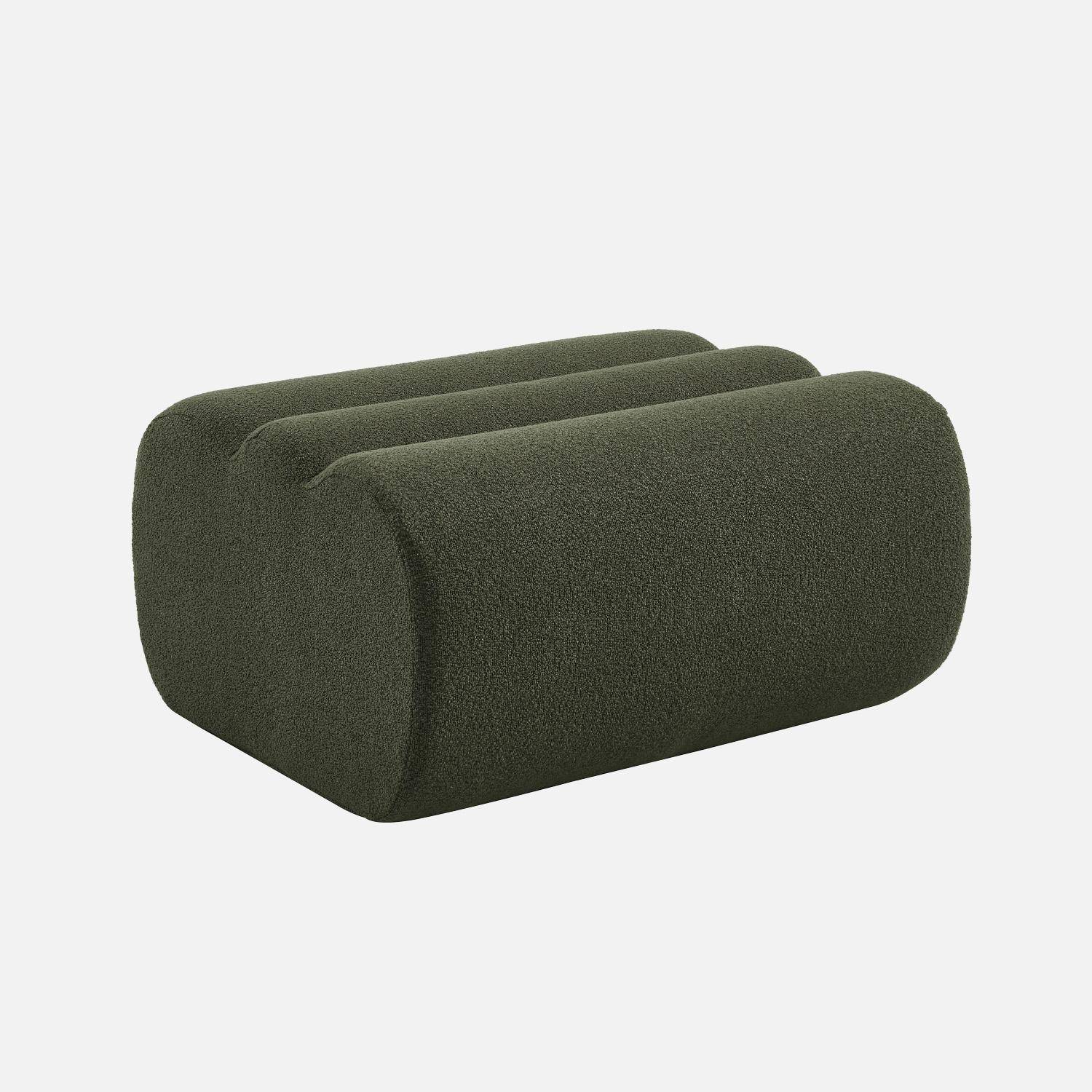 Pouf, repose-pieds pour chauffeuse Nova bouclette texturée kaki - Nova Photo1