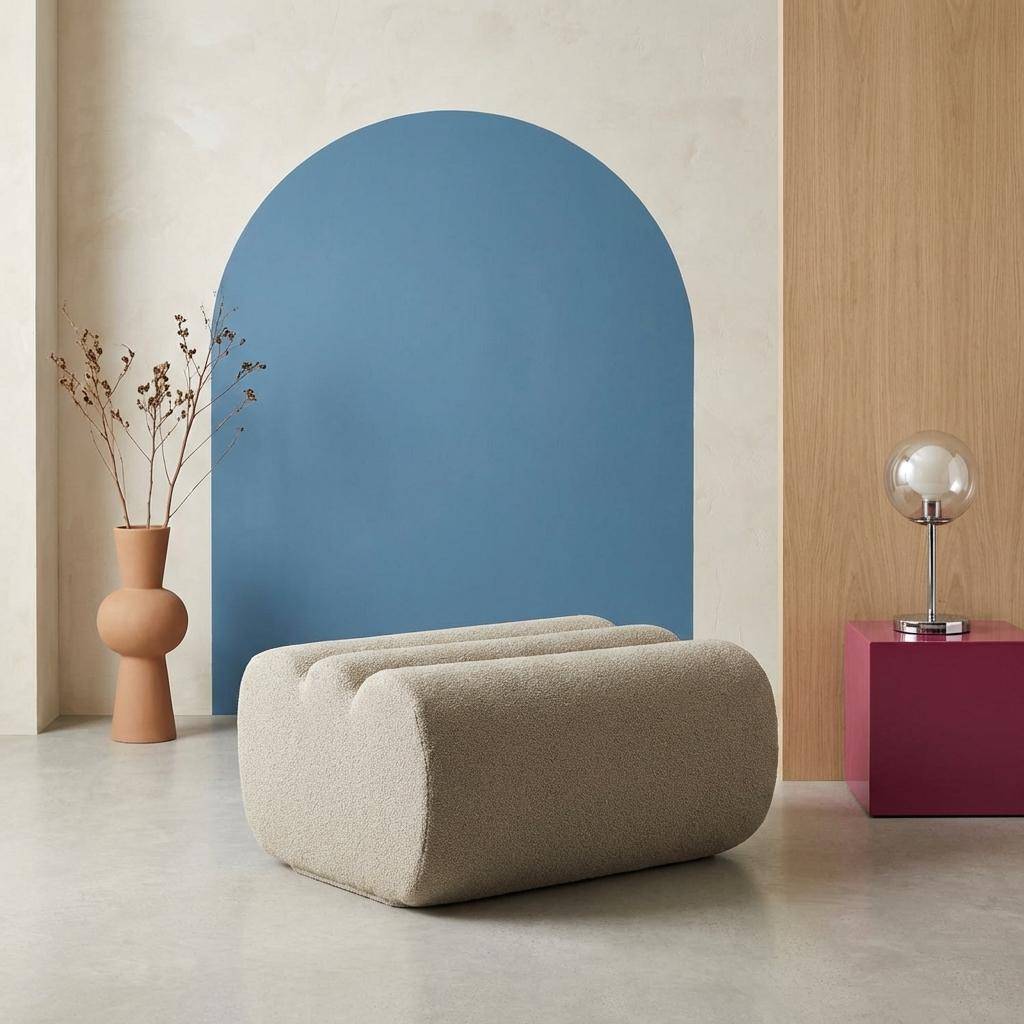 Pouf, repose-pieds pour chauffeuse Nova bouclette texturée beige - Nova,sweeek,Photo1