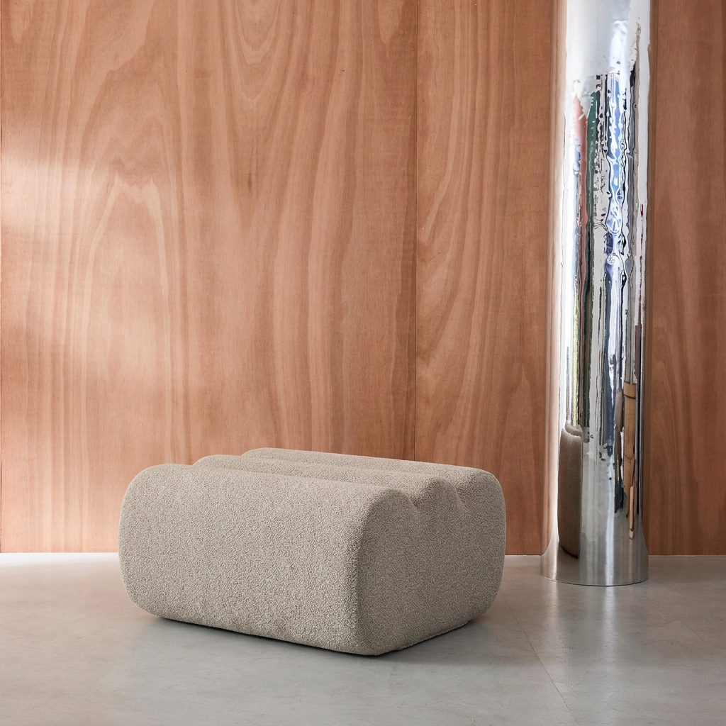 Hocker, Fußhocker mit strukturiertem Bouclé-Bezug beige - Nova Photo1