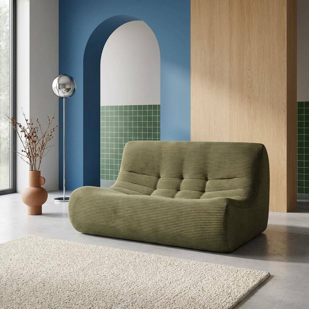 Poltrona in velluto a coste 2 posti Verde kaki - 137x105x72 cm Photo1