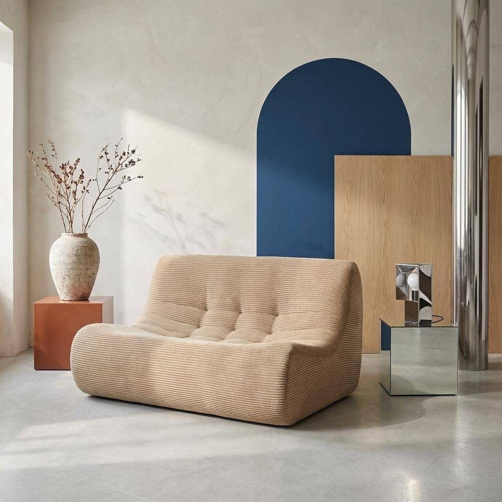 Poltrona in velluto a coste 2 posti Beige scuro - 137x105x72 cm Photo1