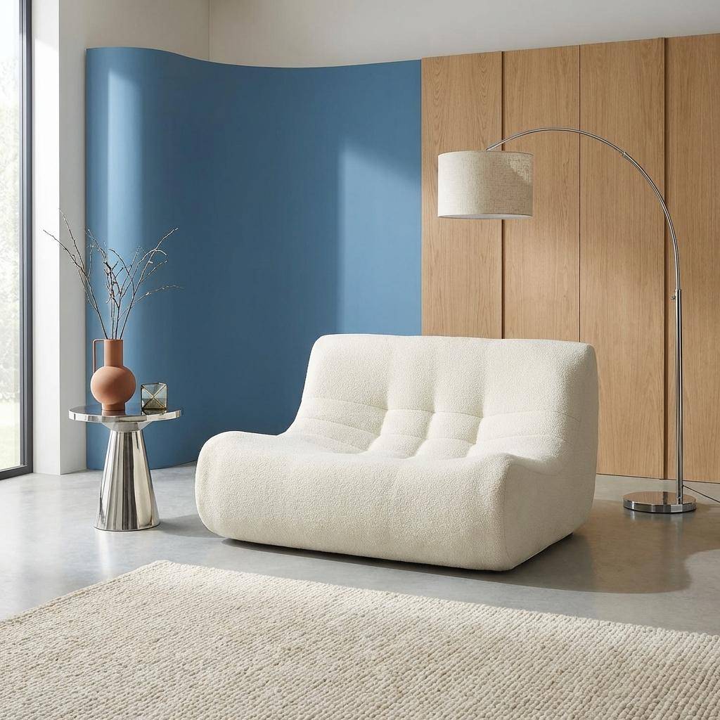 Sofá modular em tecido bouclé, 2 lugares Branco - 137x105x72 cm Photo1