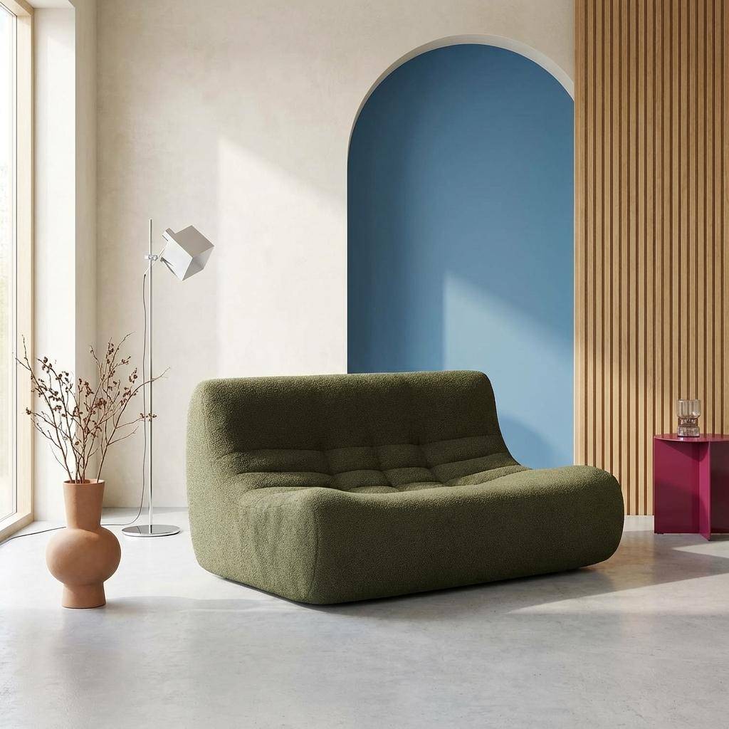 Sofá modular em tecido bouclé, 2 lugares Verde caqui - 137x105x72 cm,sweeek,Photo2