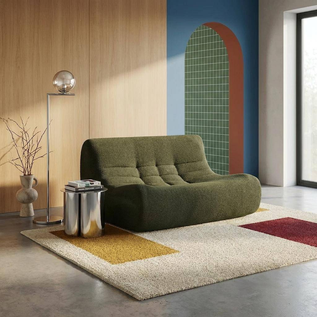 Sofá modular em tecido bouclé, 2 lugares Verde caqui - 137x105x72 cm Photo1