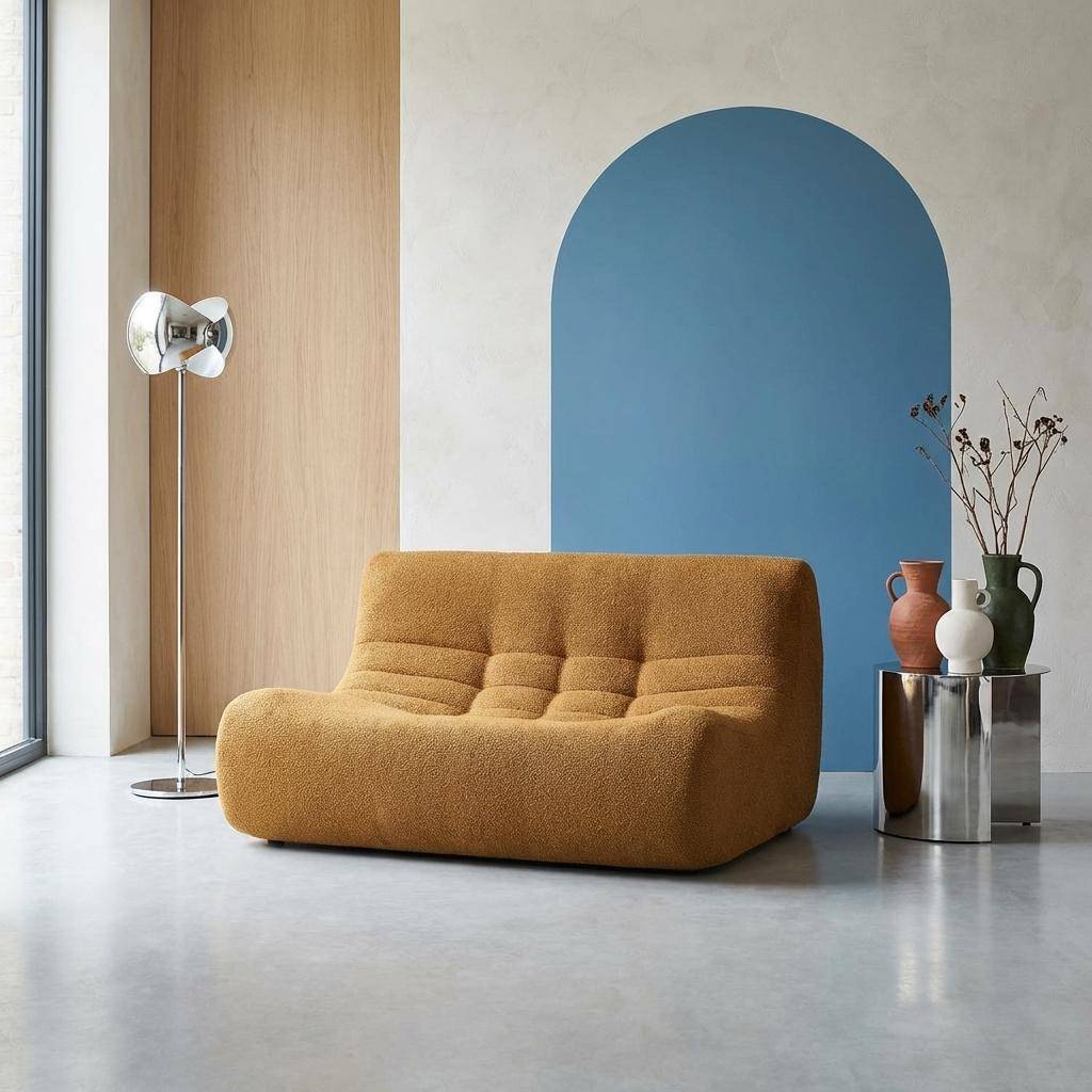 Sofá modular em tecido bouclé, 2 lugares Mostarda - 137x105x72 cm,sweeek,Photo1