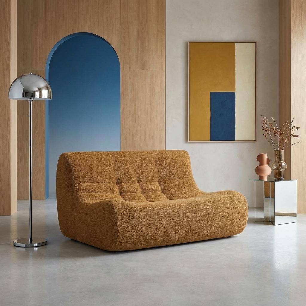 Sofá modular em tecido bouclé, 2 lugares Mostarda - 137x105x72 cm Photo2