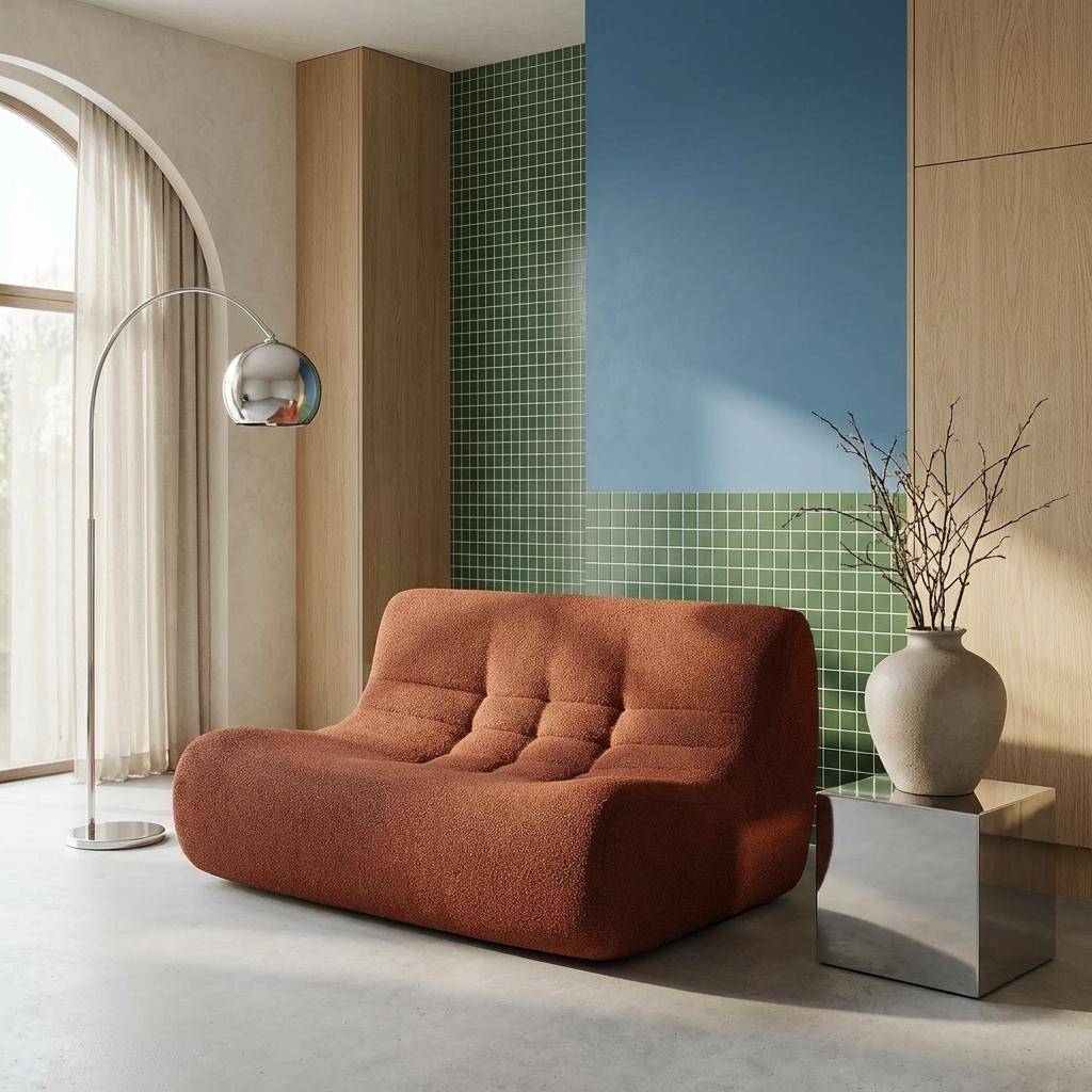 Sofá modular em tecido bouclé, 2 lugares Terracota - 137x105x72 cm,sweeek,Photo1