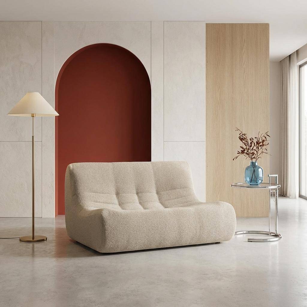 Sofá modular em tecido bouclé, 2 lugares Bege - 137x105x72 cm,sweeek,Photo2