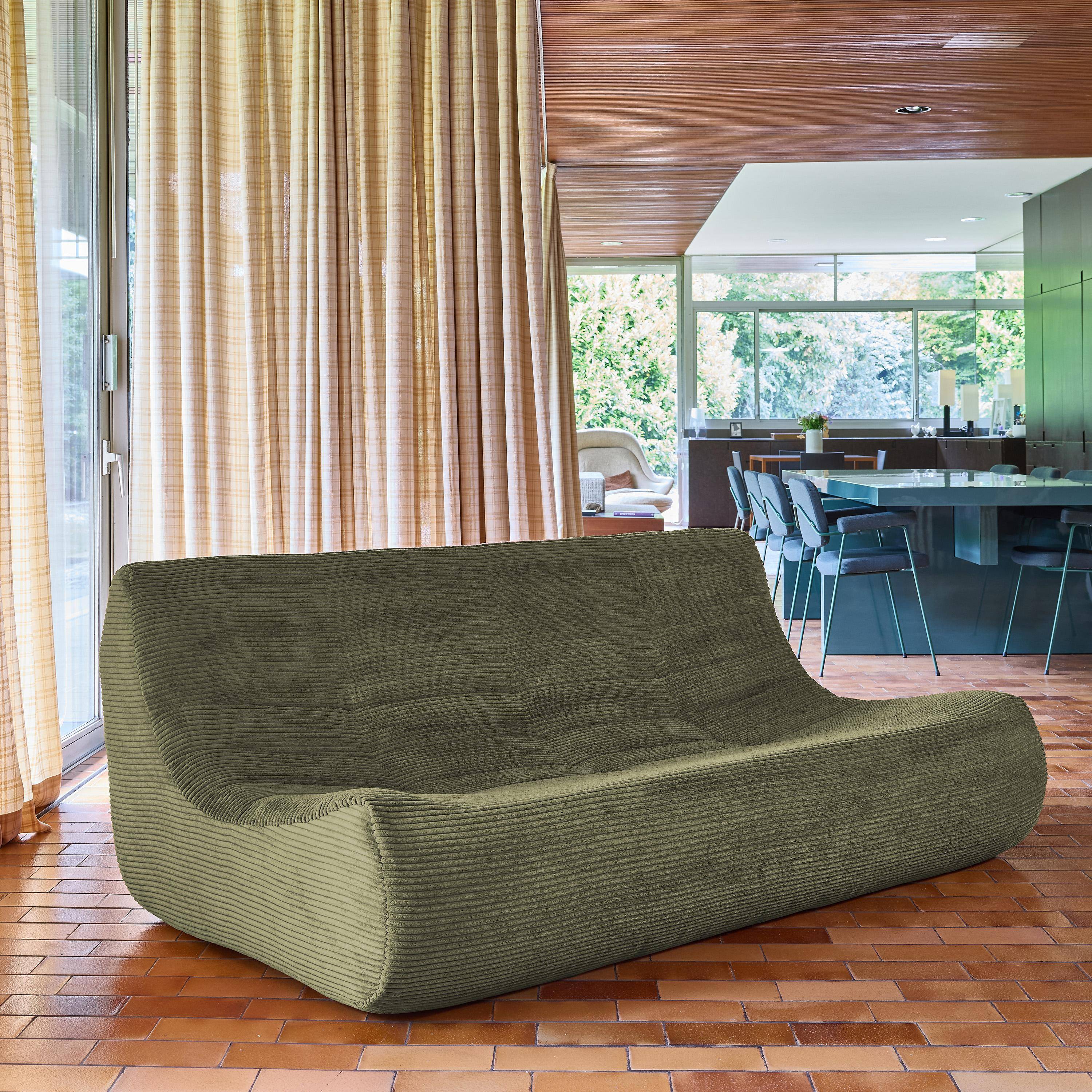 Ribfluwele loungestoel met 3 zitplaatsen kaki - Sokol Photo2